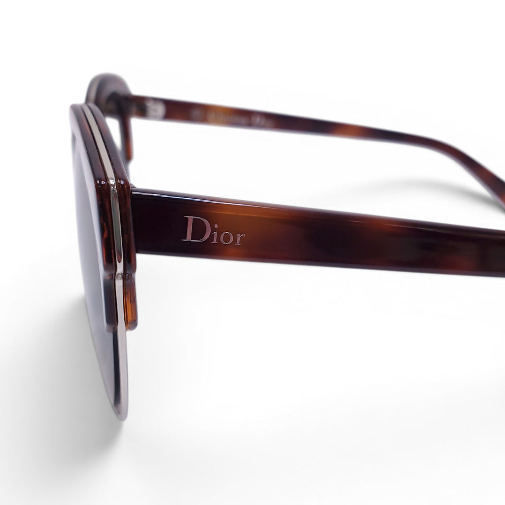 DIOR ROUND METAL SUNGLASSES WITH TORTOISE DETAIL