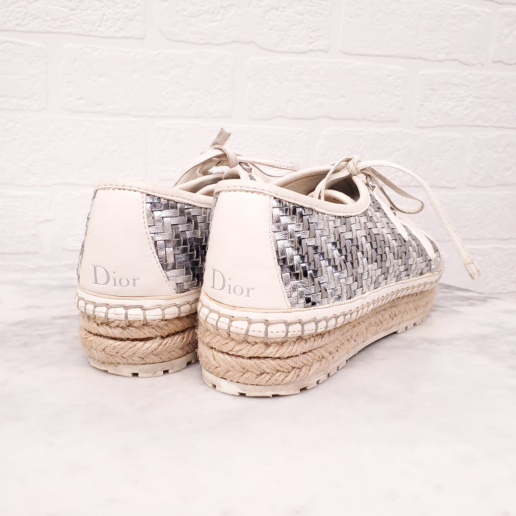 DIOR SILVER WOVEN ESPADRILLES - SIZE 37
