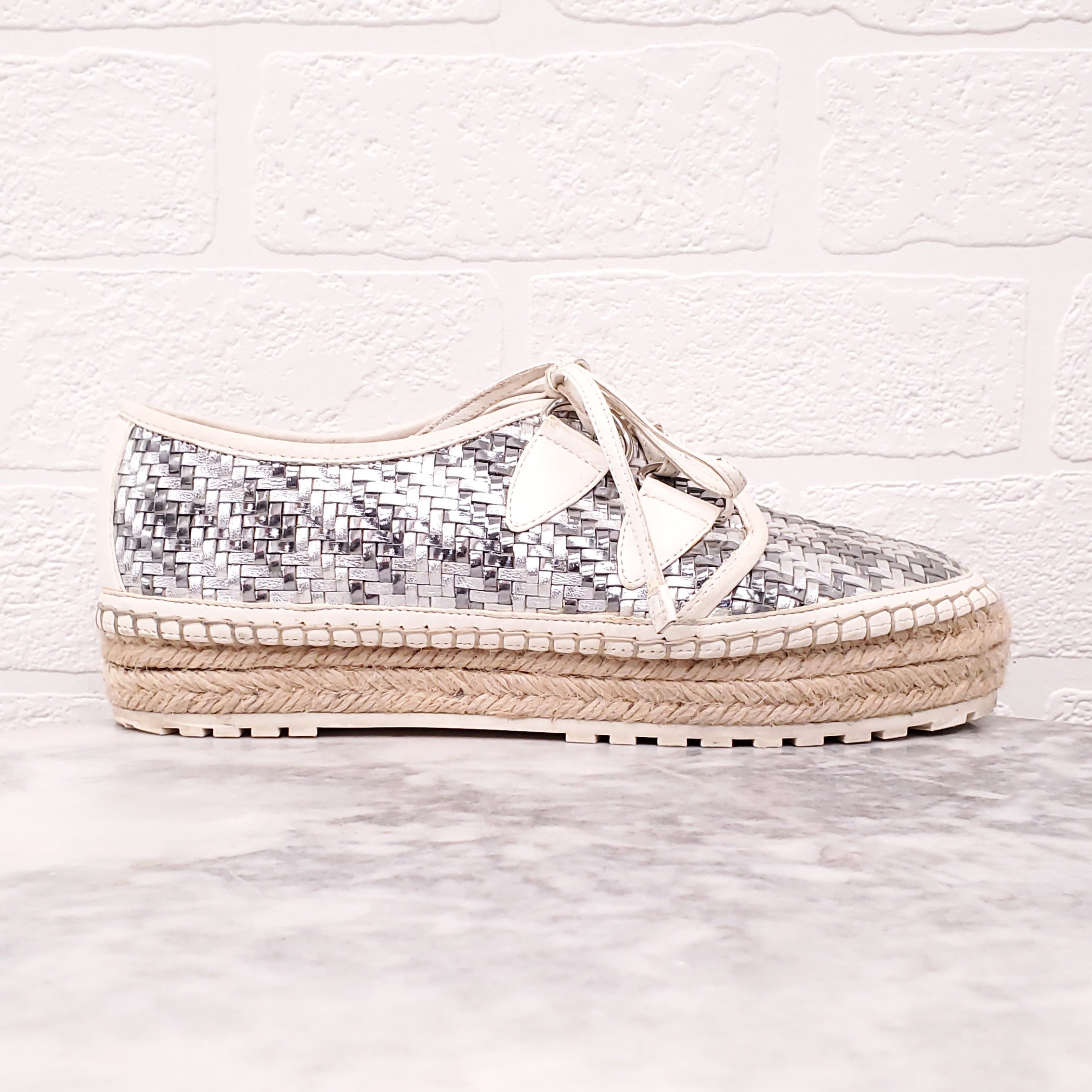DIOR SILVER WOVEN ESPADRILLES - SIZE 37