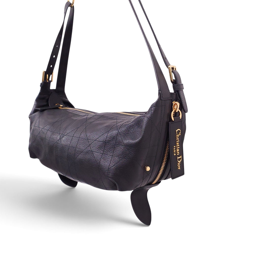 DIOR SMALL D-JOURNEY BLACK LEATHER BAG
