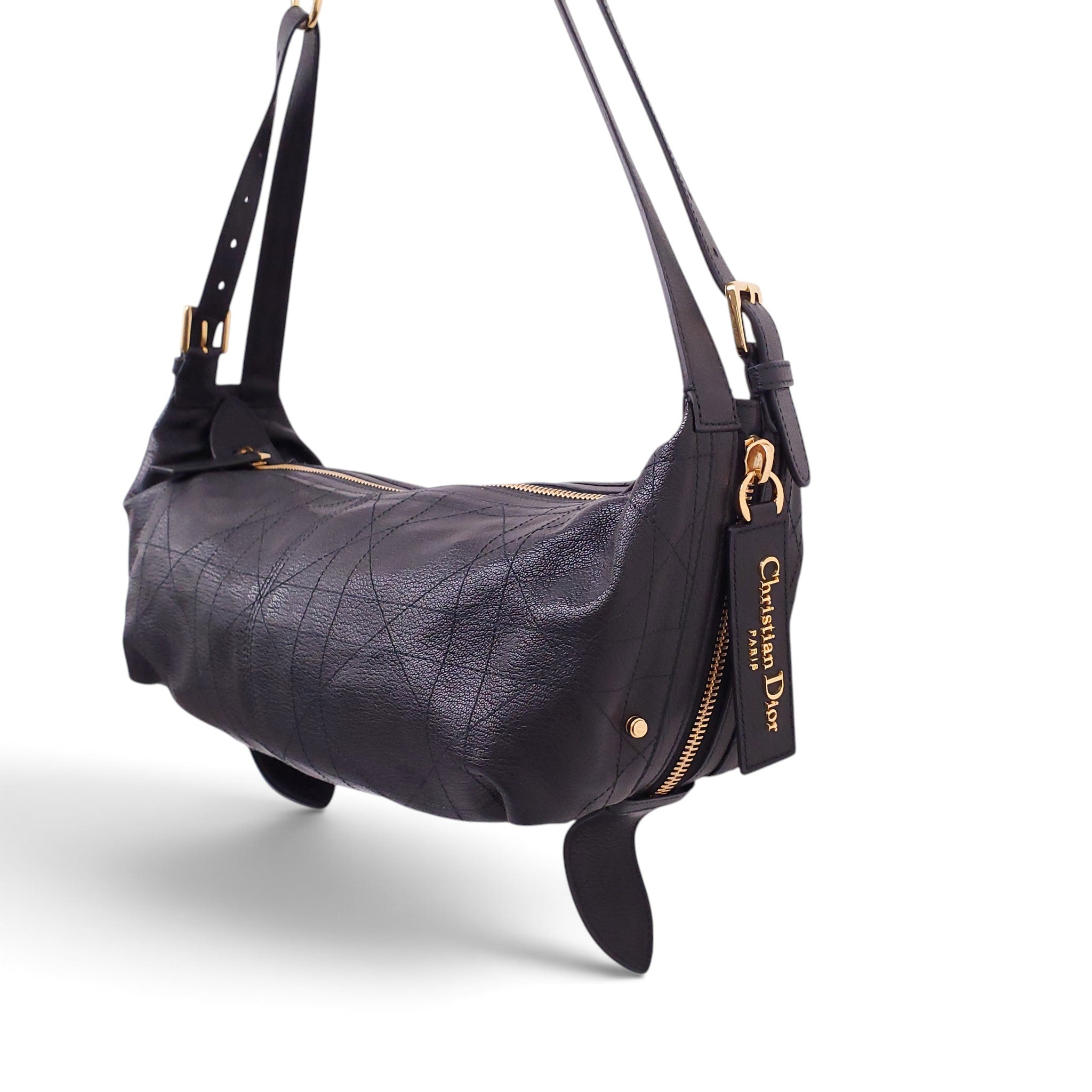 DIOR SMALL D-JOURNEY BLACK LEATHER BAG