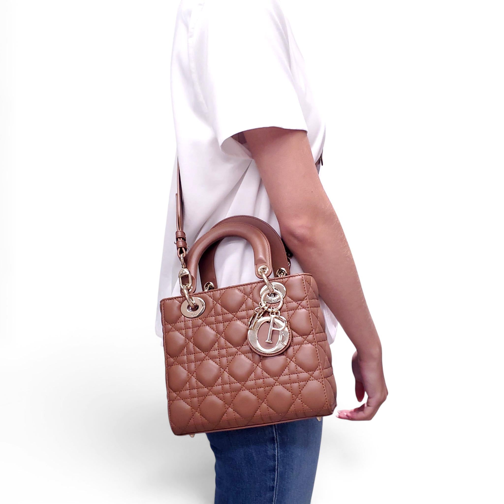 DIOR SMALL TAN LADY DIOR CANNAGE BAG