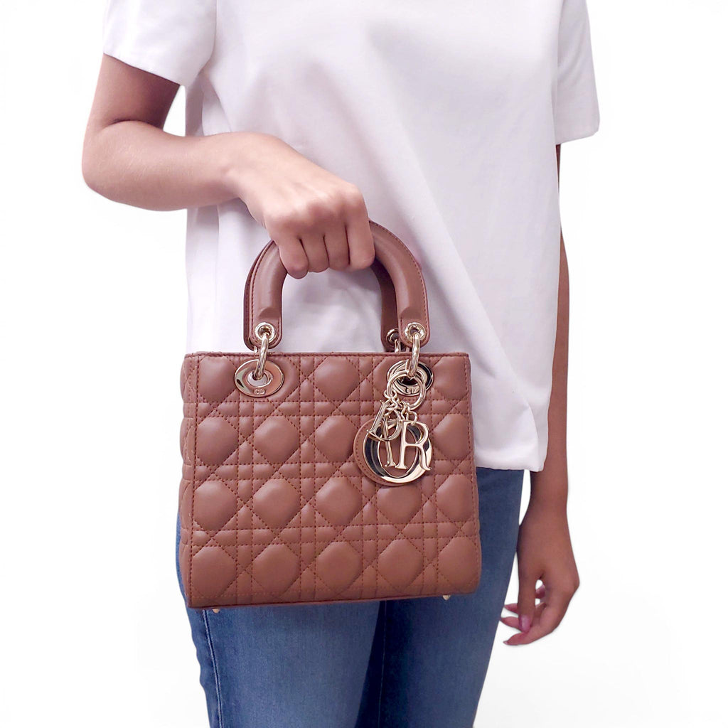 DIOR SMALL TAN LADY DIOR CANNAGE BAG