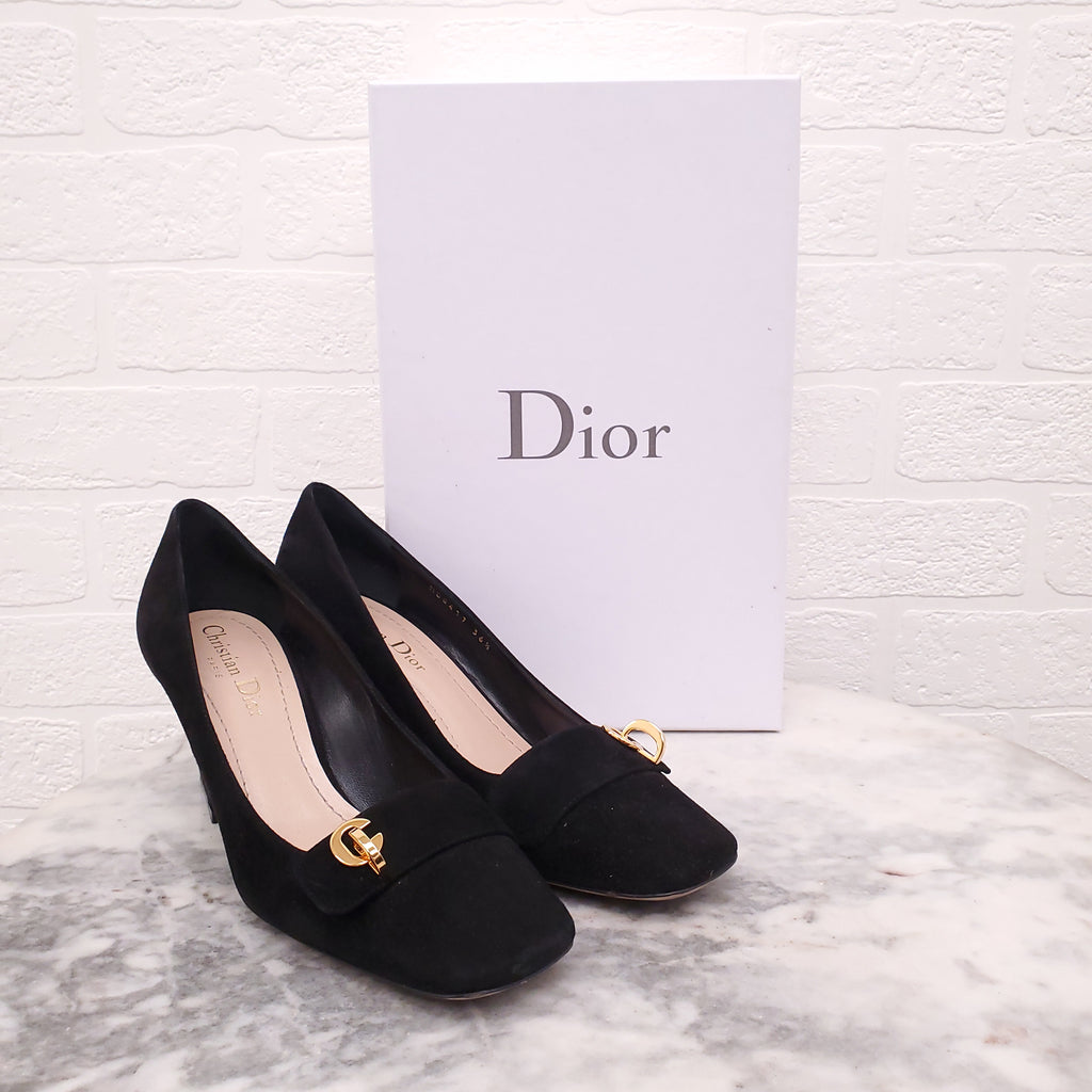 DIOR SUEDE HEELS WITH LOGO - SIZE 36.5