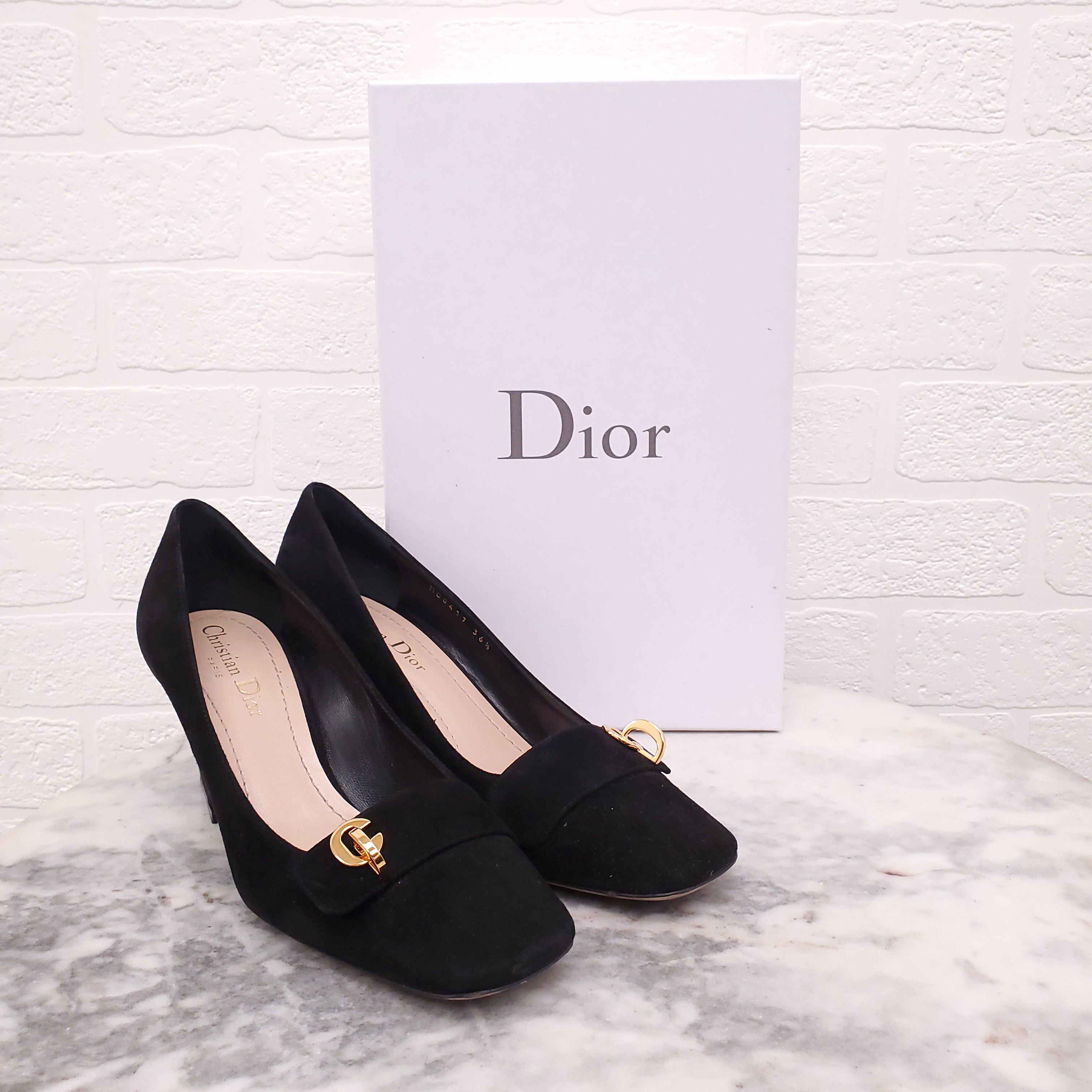 DIOR SUEDE HEELS WITH LOGO - SIZE 36.5