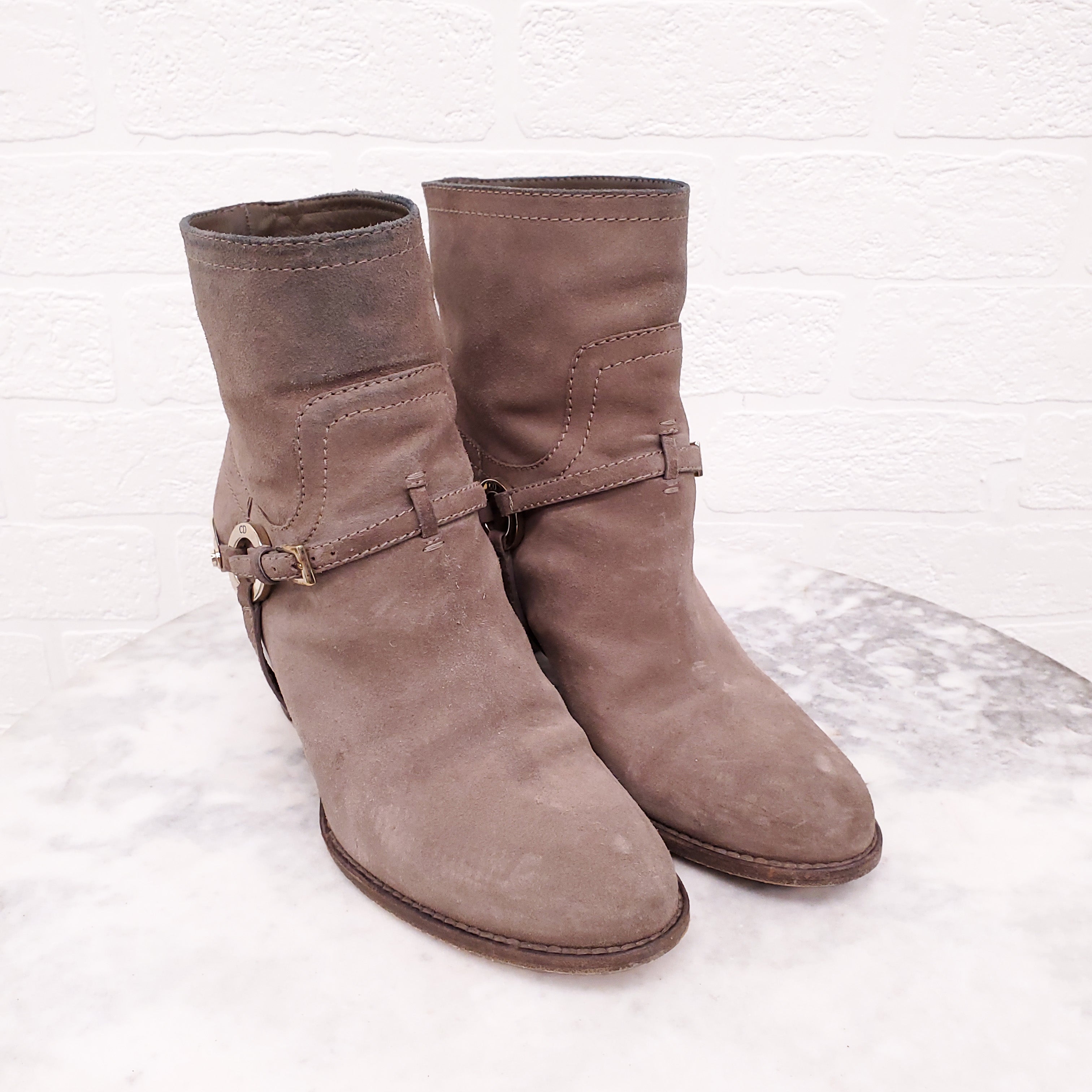 DIOR TAUPE SUEDE COWBOY BOOTS - SIZE 37