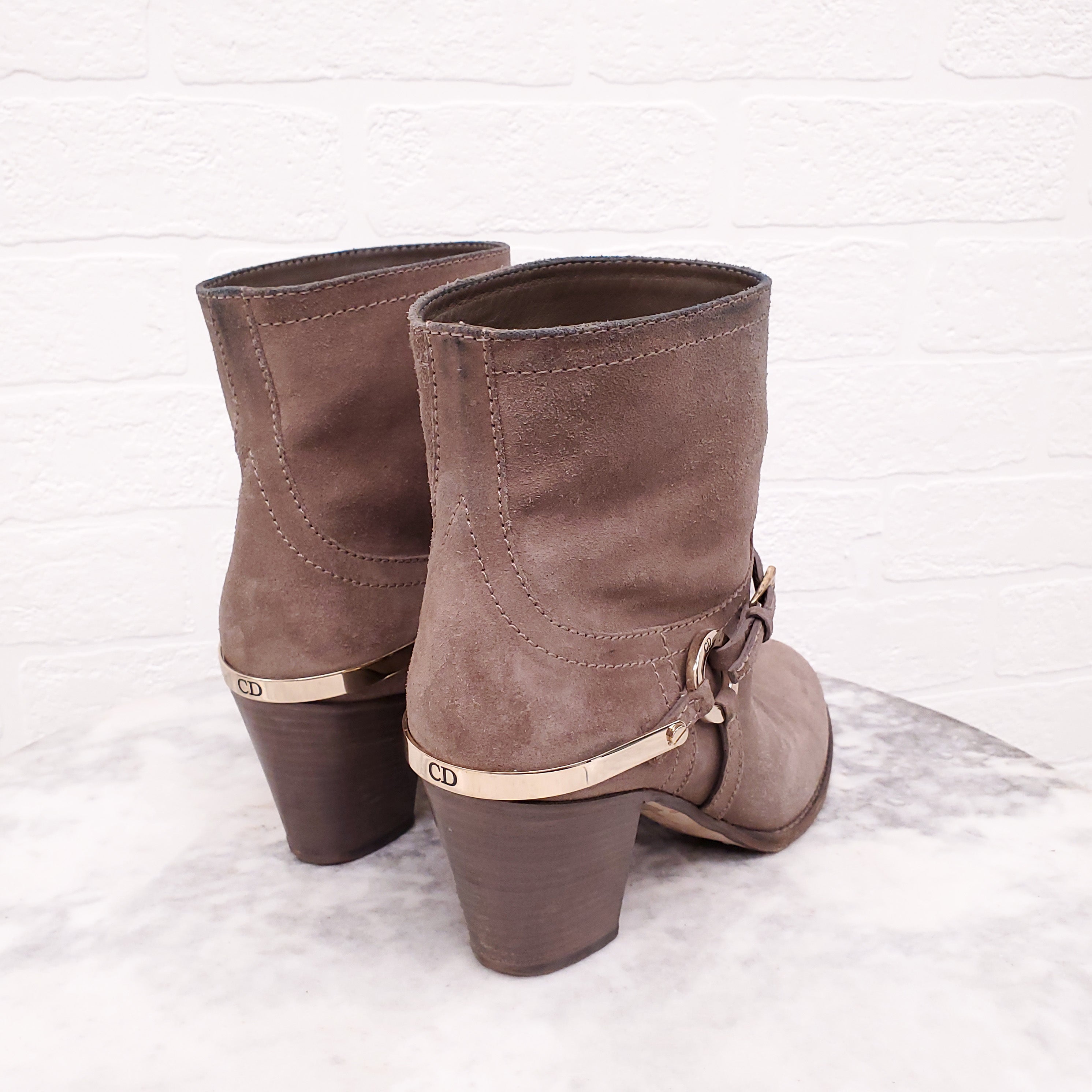 DIOR TAUPE SUEDE COWBOY BOOTS - SIZE 37