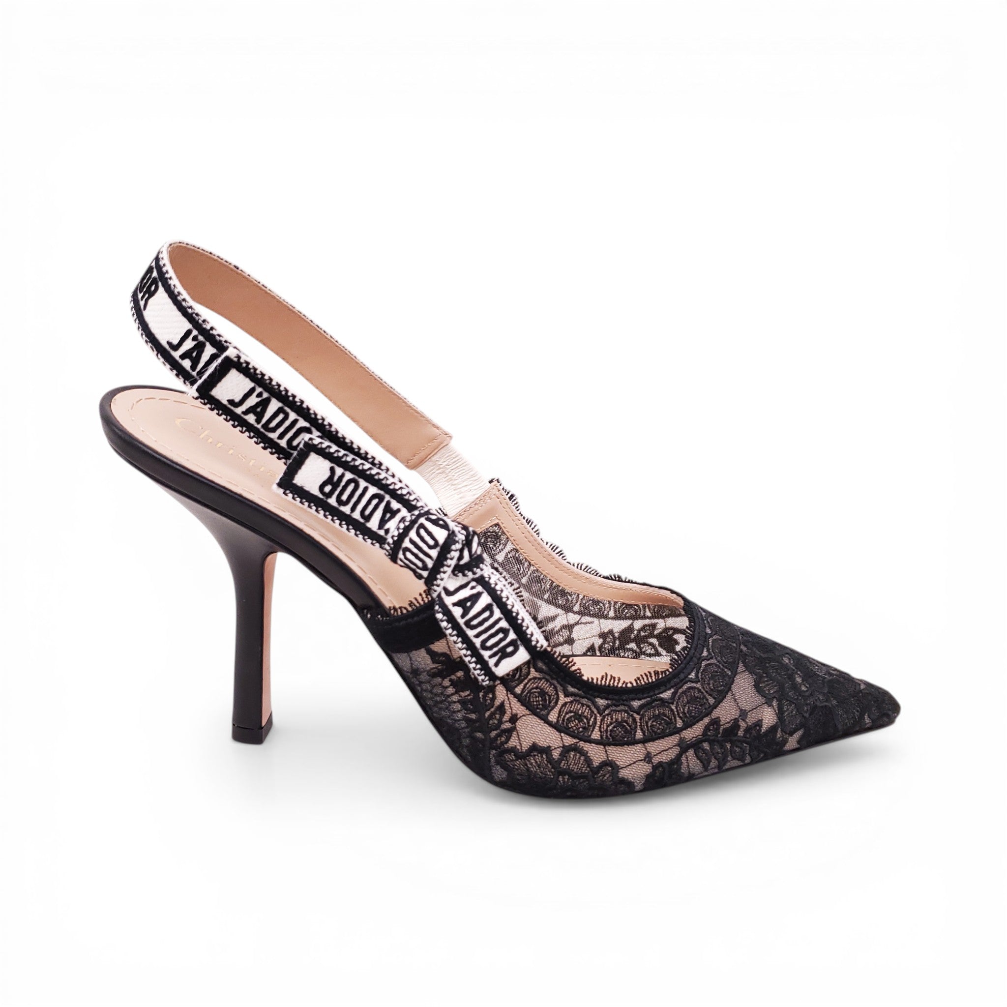 DIOR 'J'ADIOR' LACE SLINGBACK HEELS - SIZE 40.5