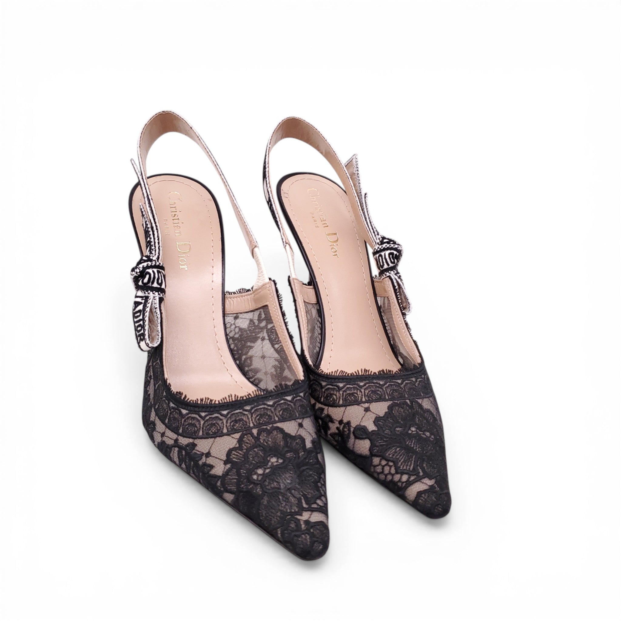 DIOR 'J'ADIOR' LACE SLINGBACK HEELS - SIZE 40.5