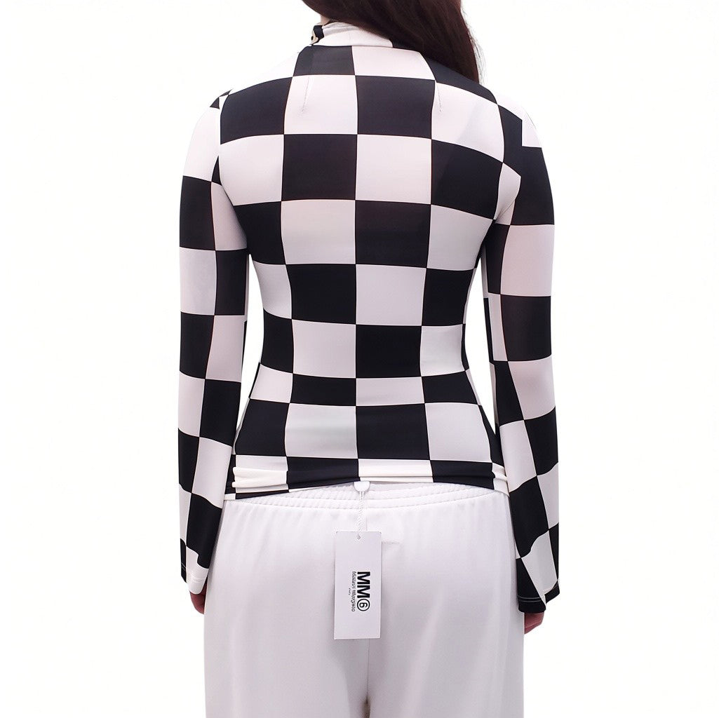 DODO BAR OR BLACK AND WHITE CHECK LONG SLEEVE TOP - SIZE 40