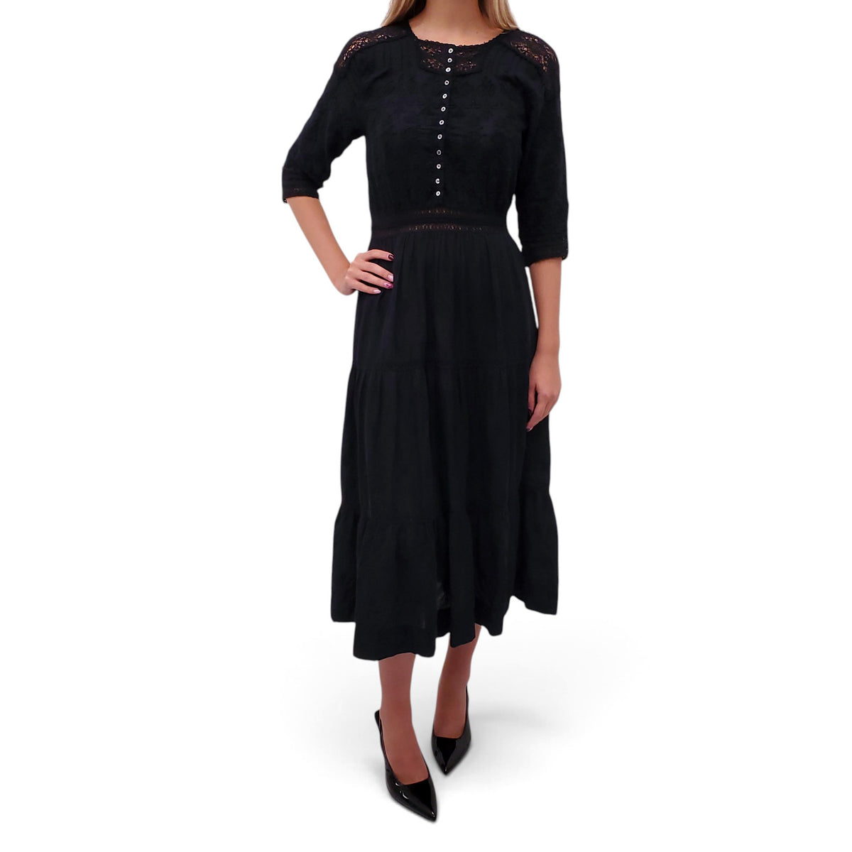 DÔEN BLACK EYELET DRESS - SIZE S