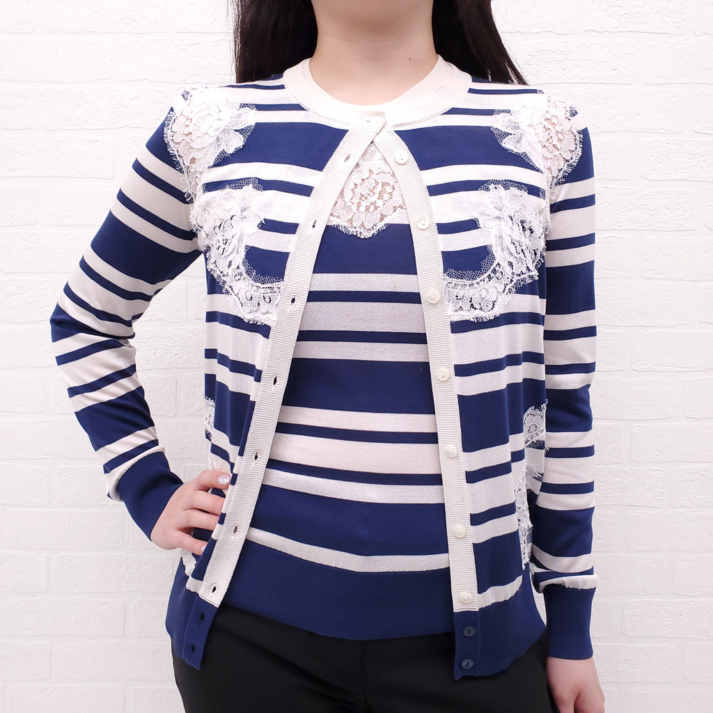 DOLCE AND GABBANA STRIPED AND LACE 2-PIECE CARDIGAN SET -  SIZE 38