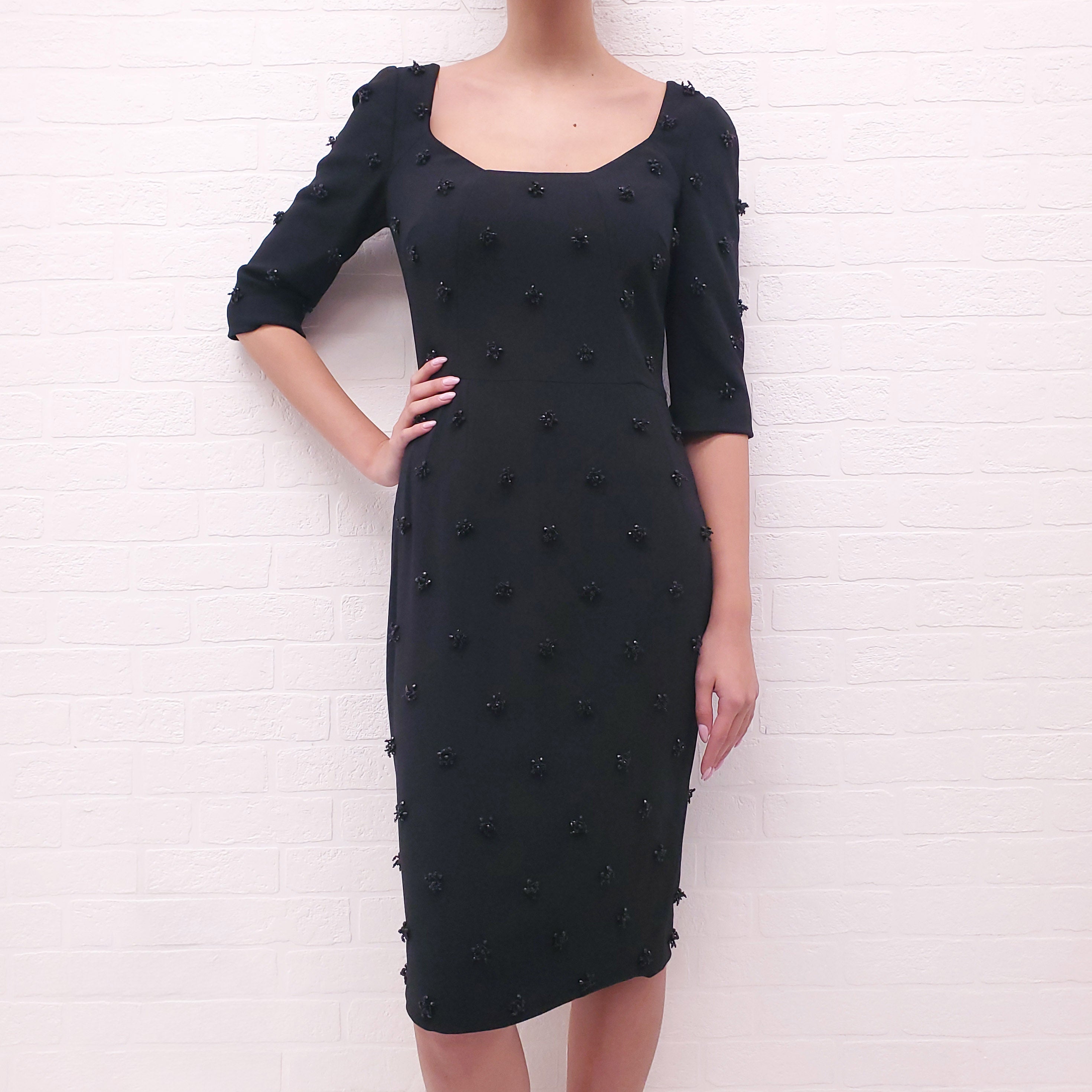 DOLCE & GABBANA BEADED BLACK DRESS - SIZE 44