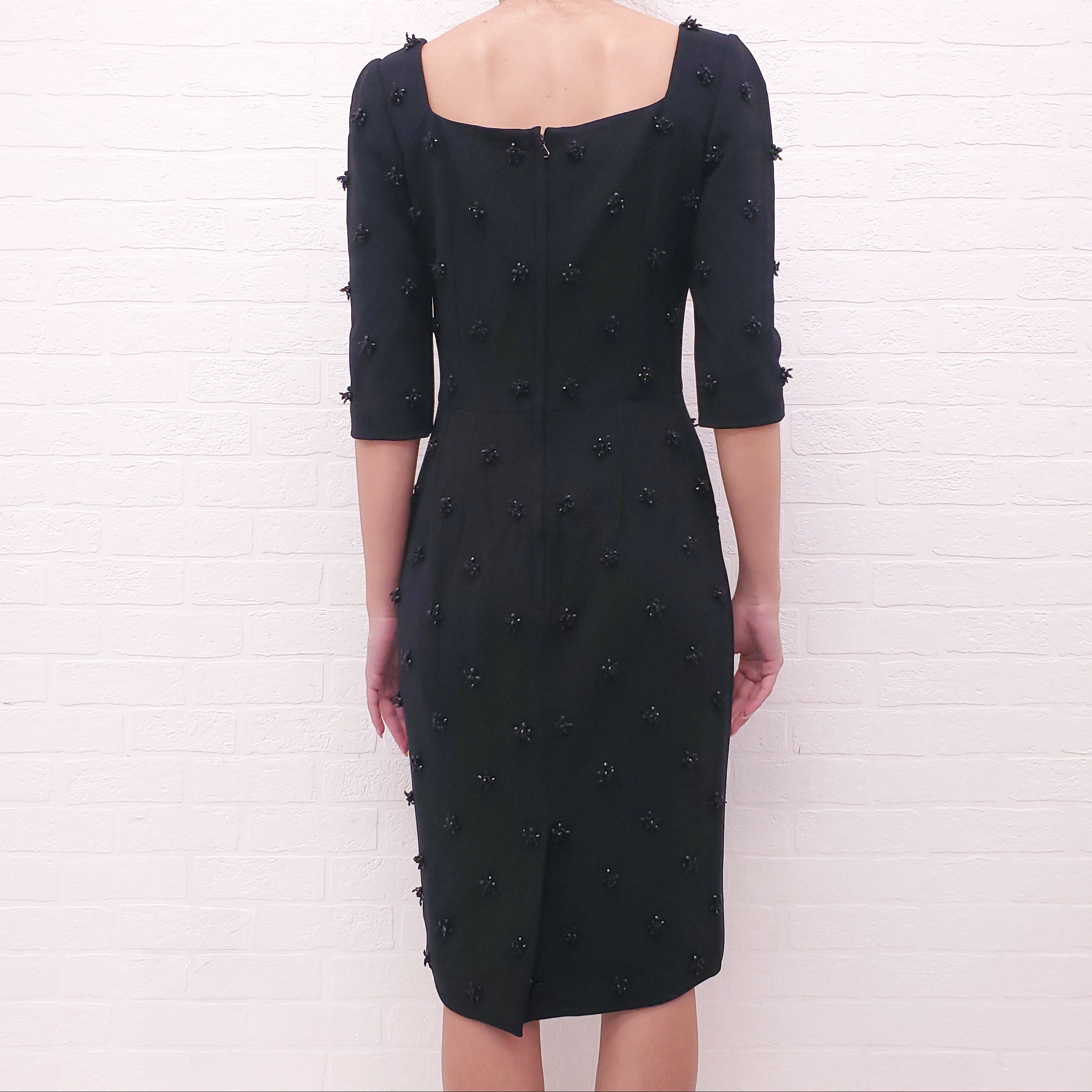 DOLCE & GABBANA BEADED BLACK DRESS - SIZE 44