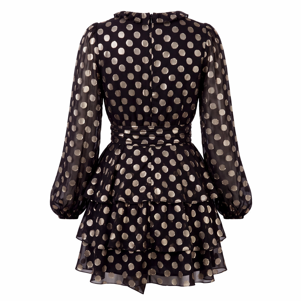 DOLCE & GABBANA BLACK AND GOLD POLKA DOT LONG SLEEVE DRESS - SIZE 40