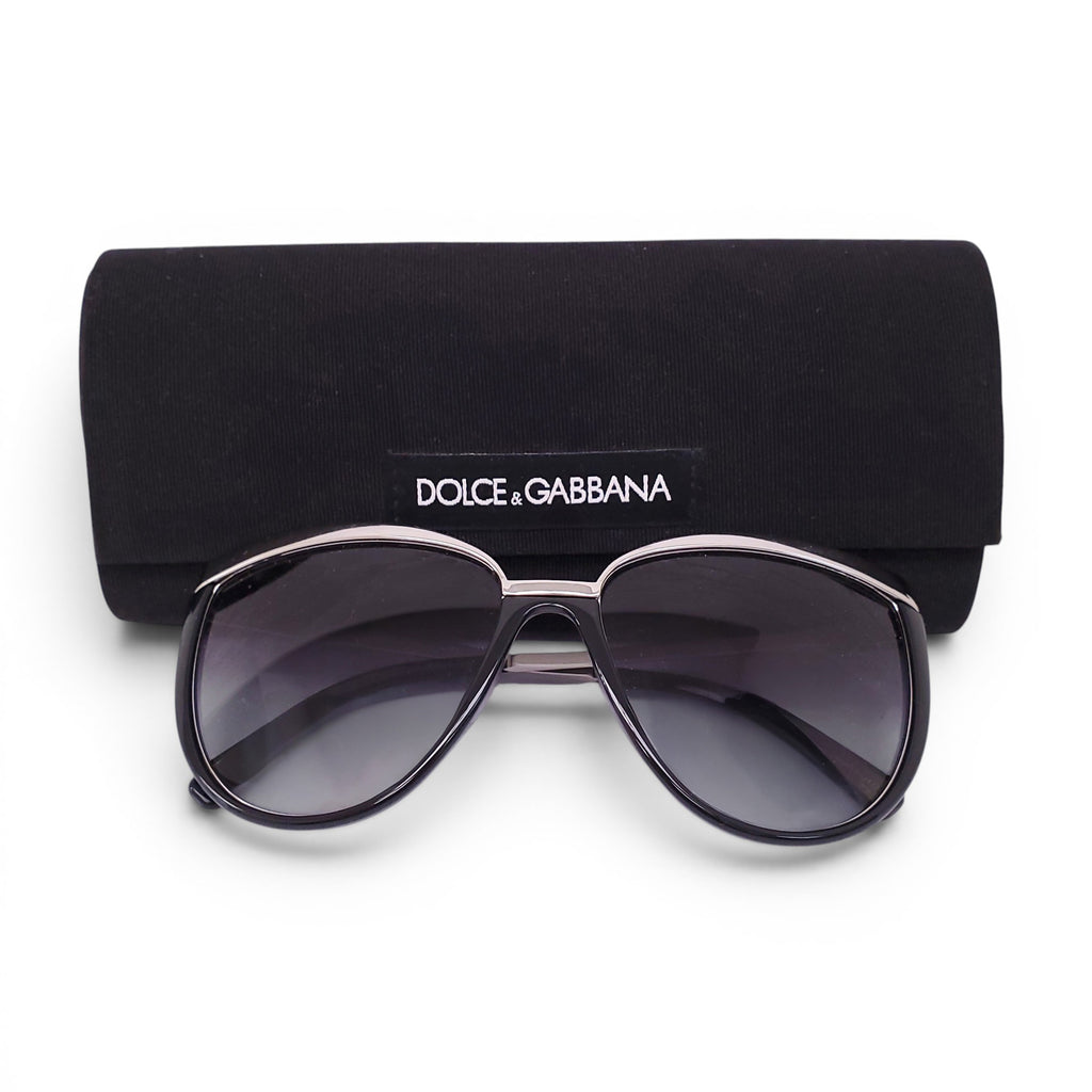 DOLCE & GABBANA BLACK AND SILVER FRAME CATEYE SUNGLASSES