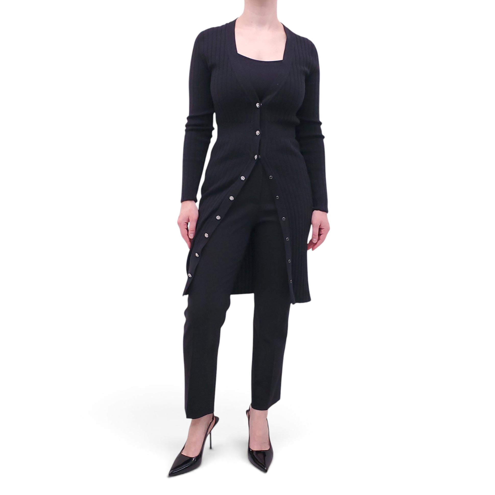 DOLCE & GABBANA BLACK CARDIGAN WITH CRYSTAL BUTTONS - SIZE 42