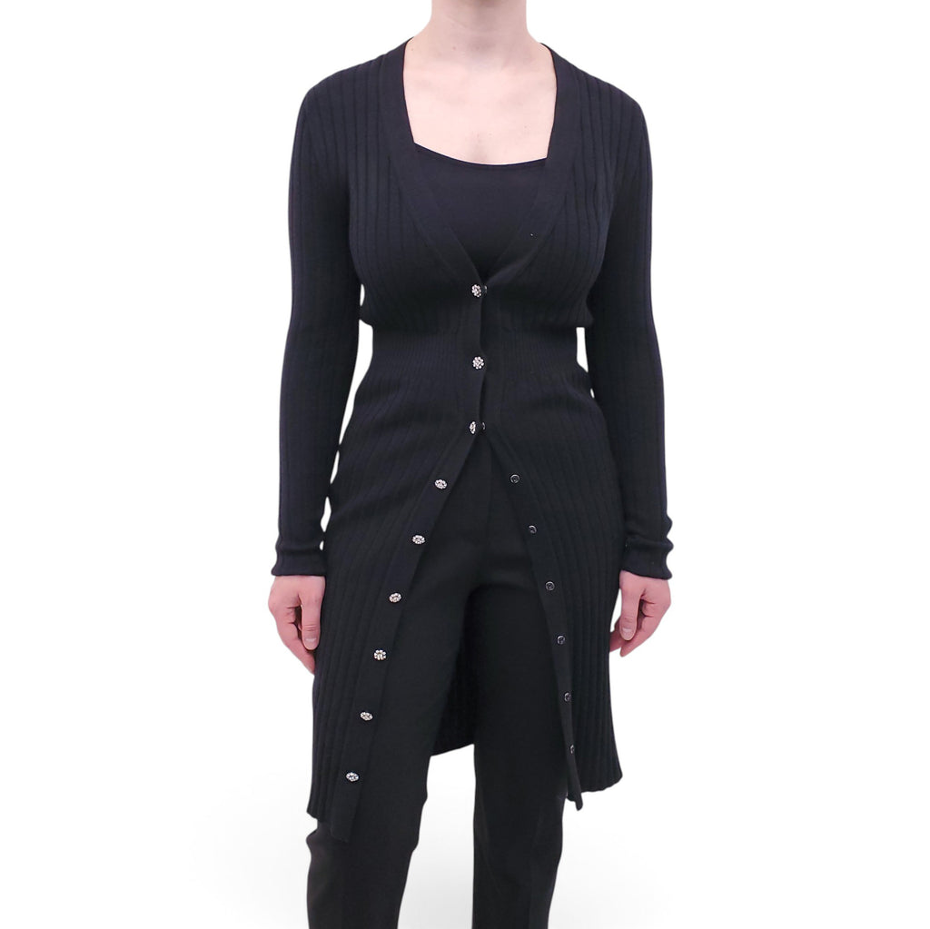 DOLCE & GABBANA BLACK CARDIGAN WITH CRYSTAL BUTTONS - SIZE 42