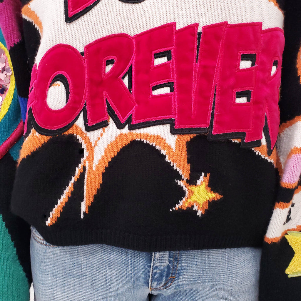 DOLCE & GABBANA BLACK CASHMERE COMIC SWEATER WITH SEQUINS - SIZE 40