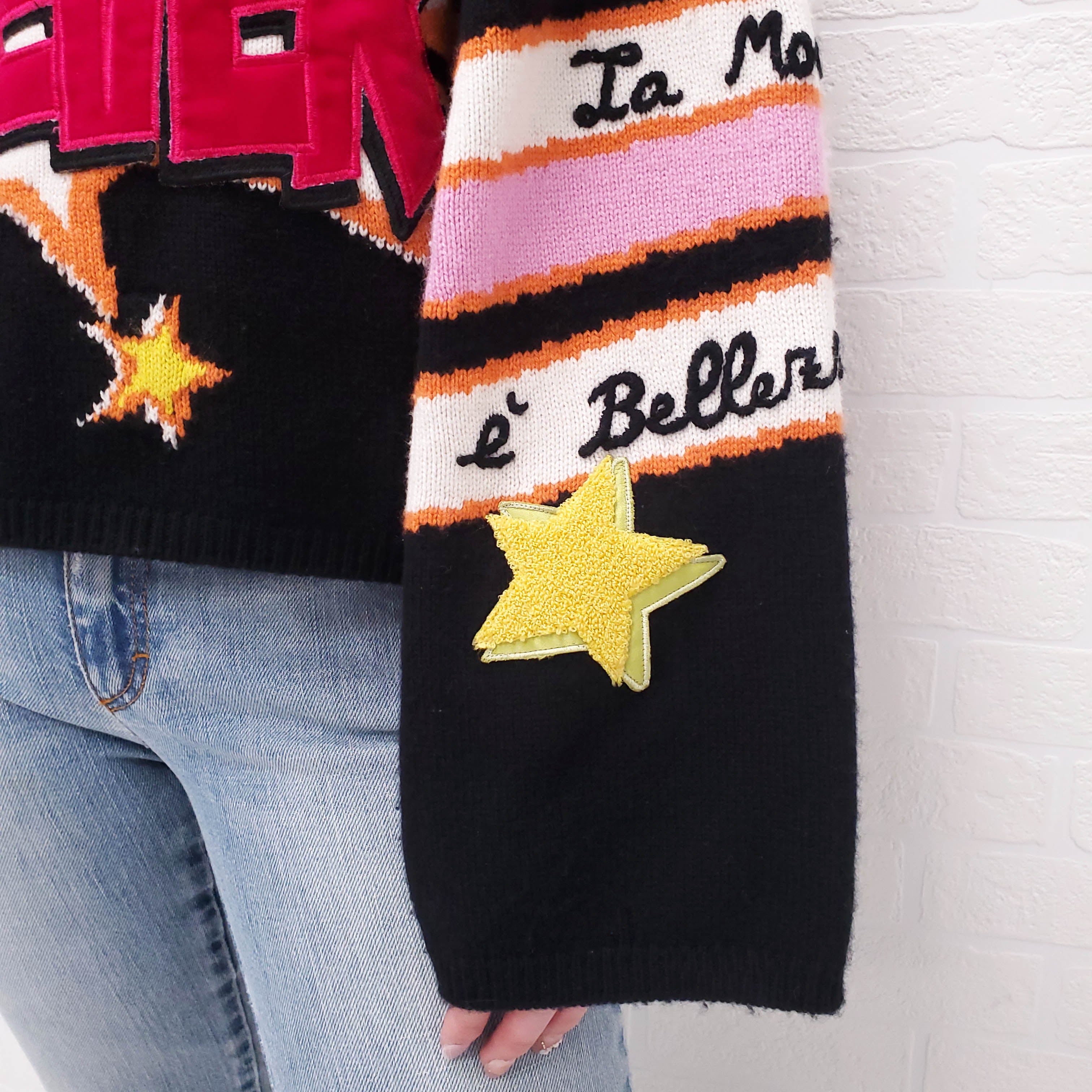 DOLCE & GABBANA BLACK CASHMERE COMIC SWEATER WITH SEQUINS - SIZE 40