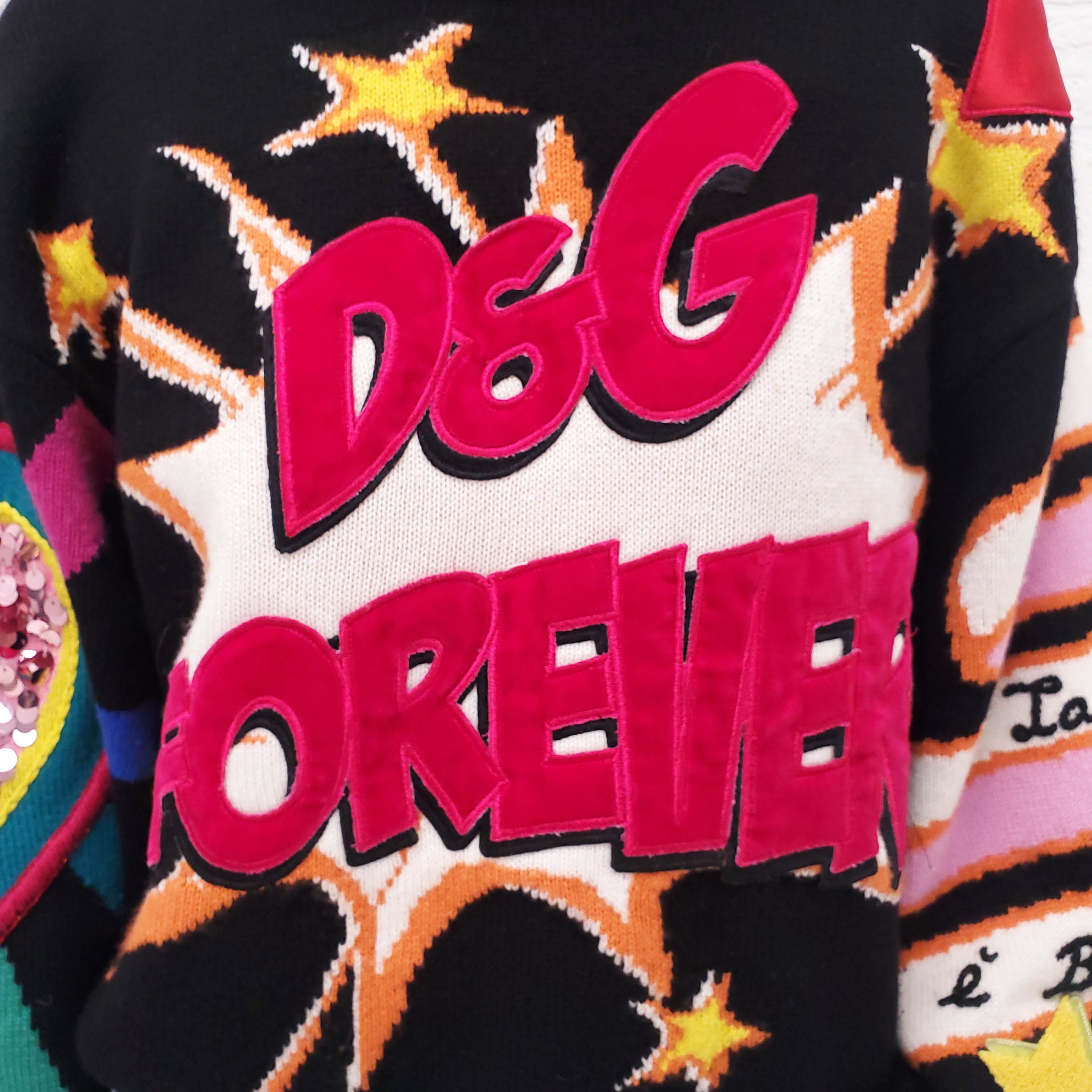 DOLCE & GABBANA BLACK CASHMERE COMIC SWEATER WITH SEQUINS - SIZE 40