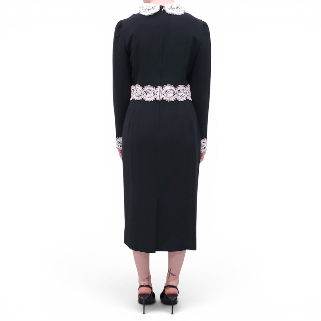 DOLCE & GABBANA BLACK DRESS WITH WHITE LACE AND CROWN BUTTONS - SIZE 46