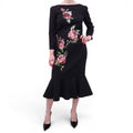 DOLCE & GABBANA BLACK FLORAL DRESS WITH SEQUIN ROSES - SIZE 46