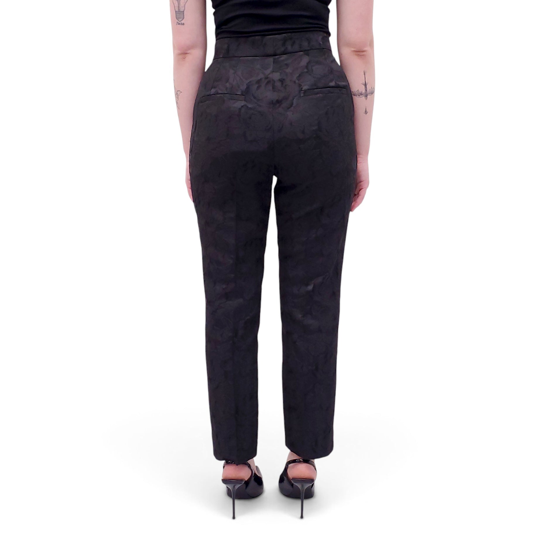 DOLCE & GABBANA BLACK FLORAL TROUSERS - SIZE 40