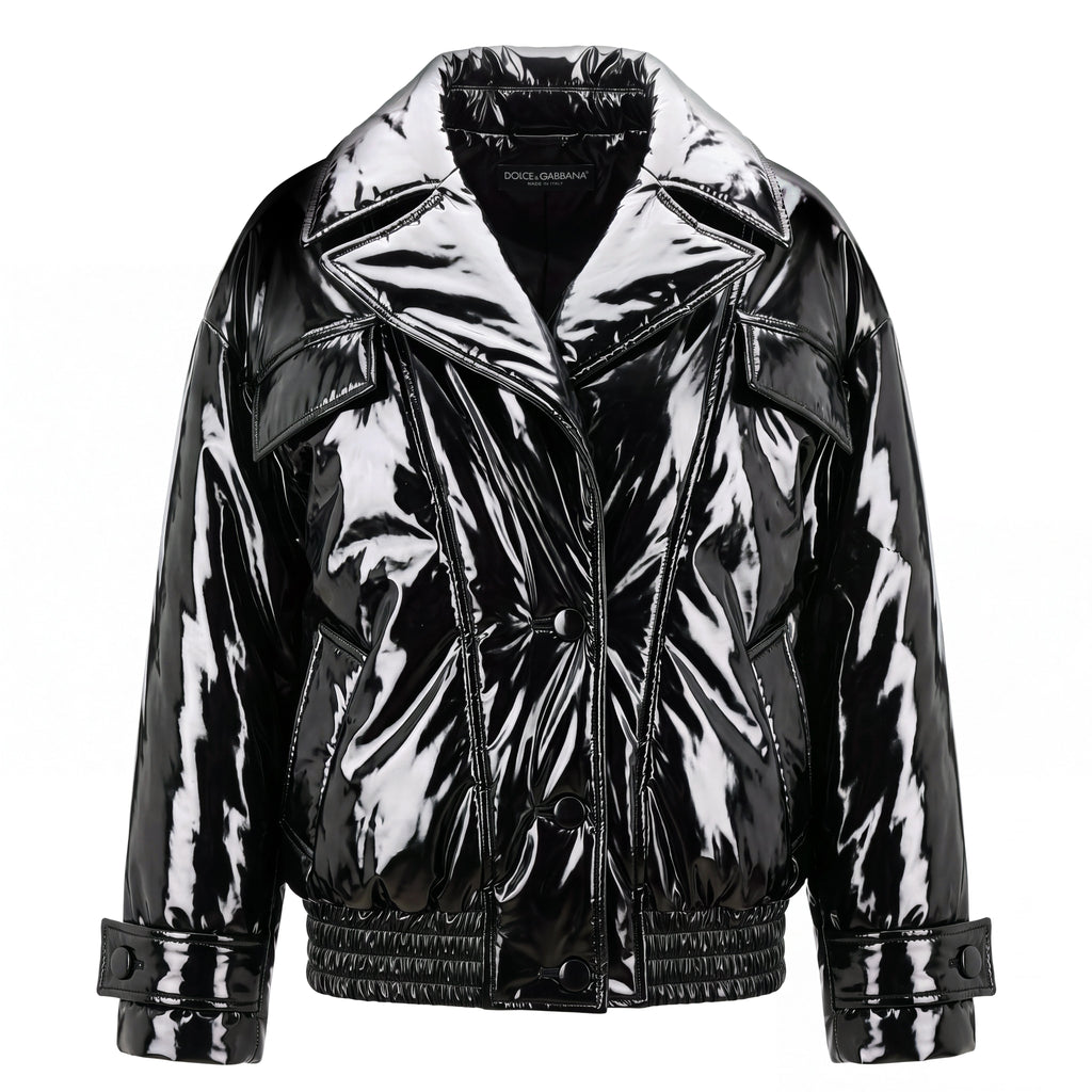 DOLCE & GABBANA BLACK INSULATED GLOSSY OVERSIZED JACKET - SIZE 44