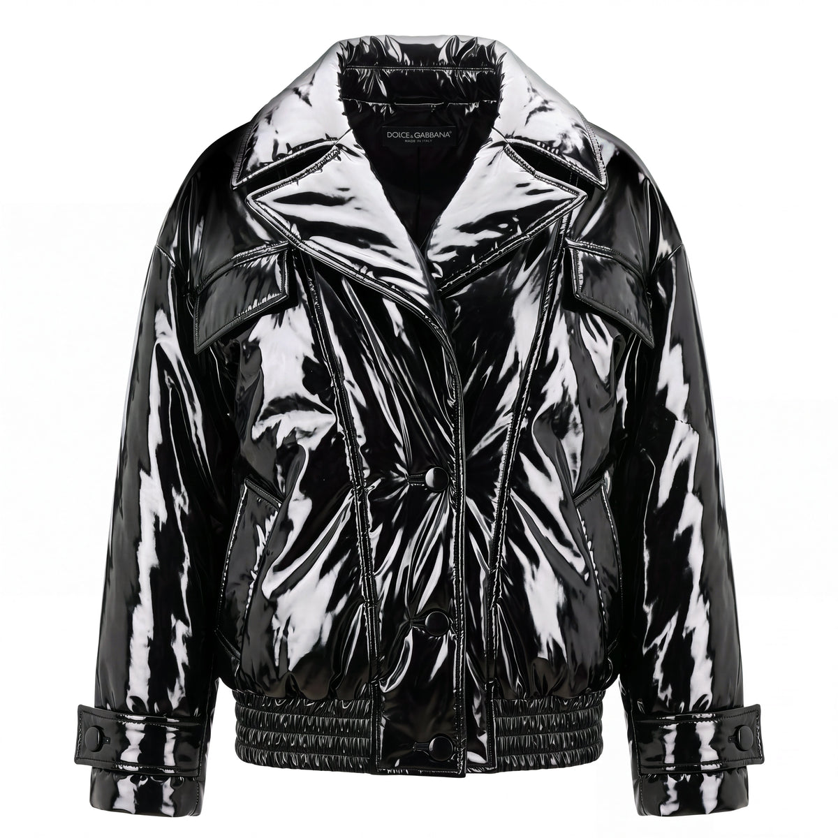 DOLCE & GABBANA BLACK INSULATED GLOSSY OVERSIZED JACKET - SIZE 44