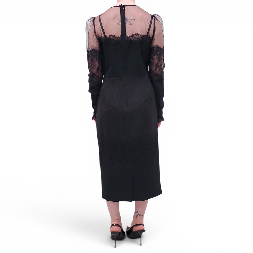 DOLCE & GABBANA BLACK LACE AND MESH DRESS - SIZE 46