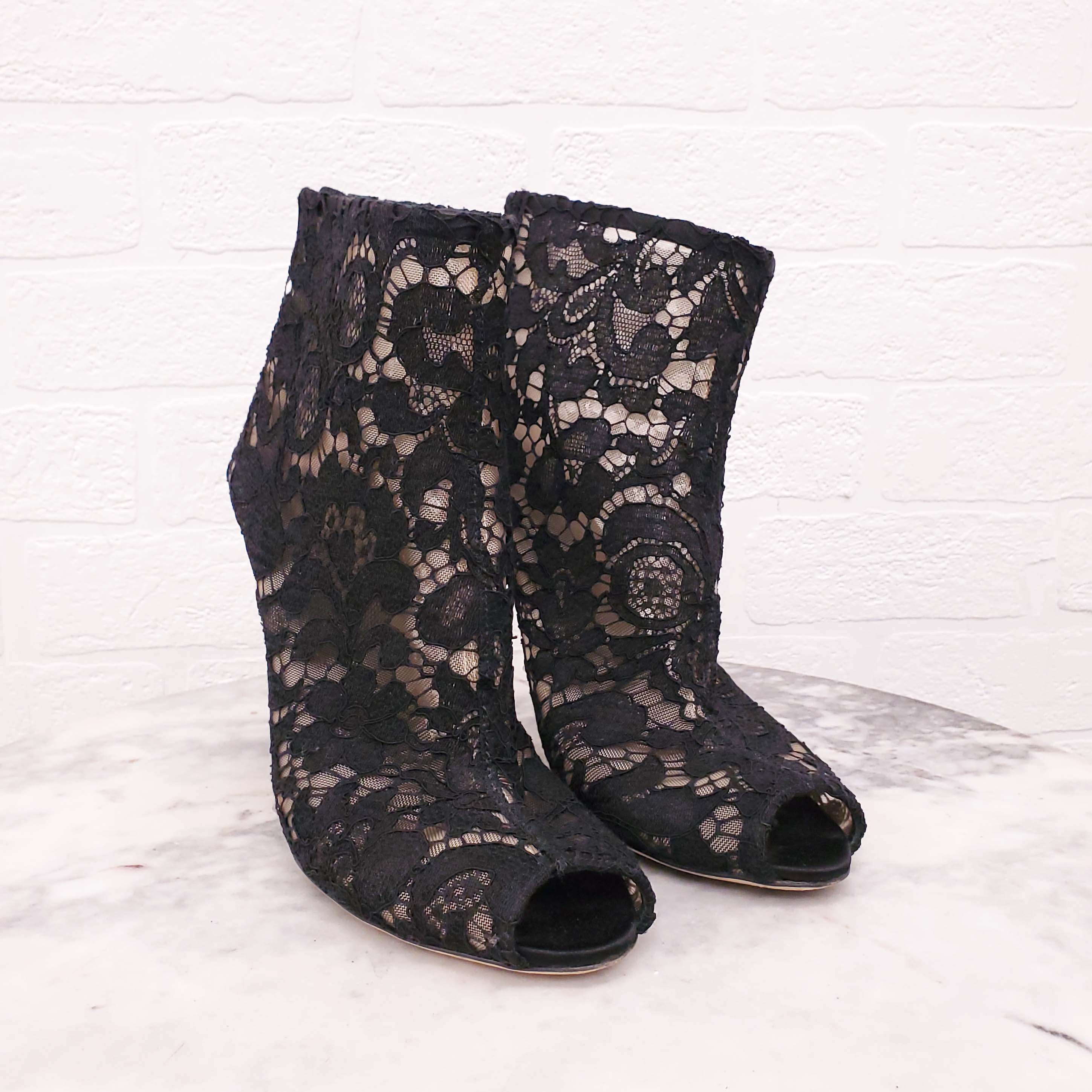 DOLCE & GABBANA BLACK LACE PEEP TOE BOOTIES - SIZE 41
