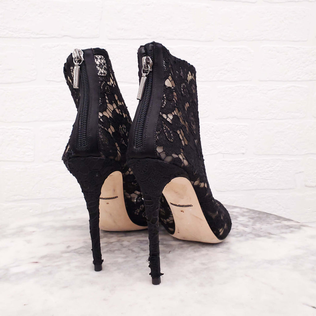 DOLCE & GABBANA BLACK LACE PEEP TOE BOOTIES - SIZE 41