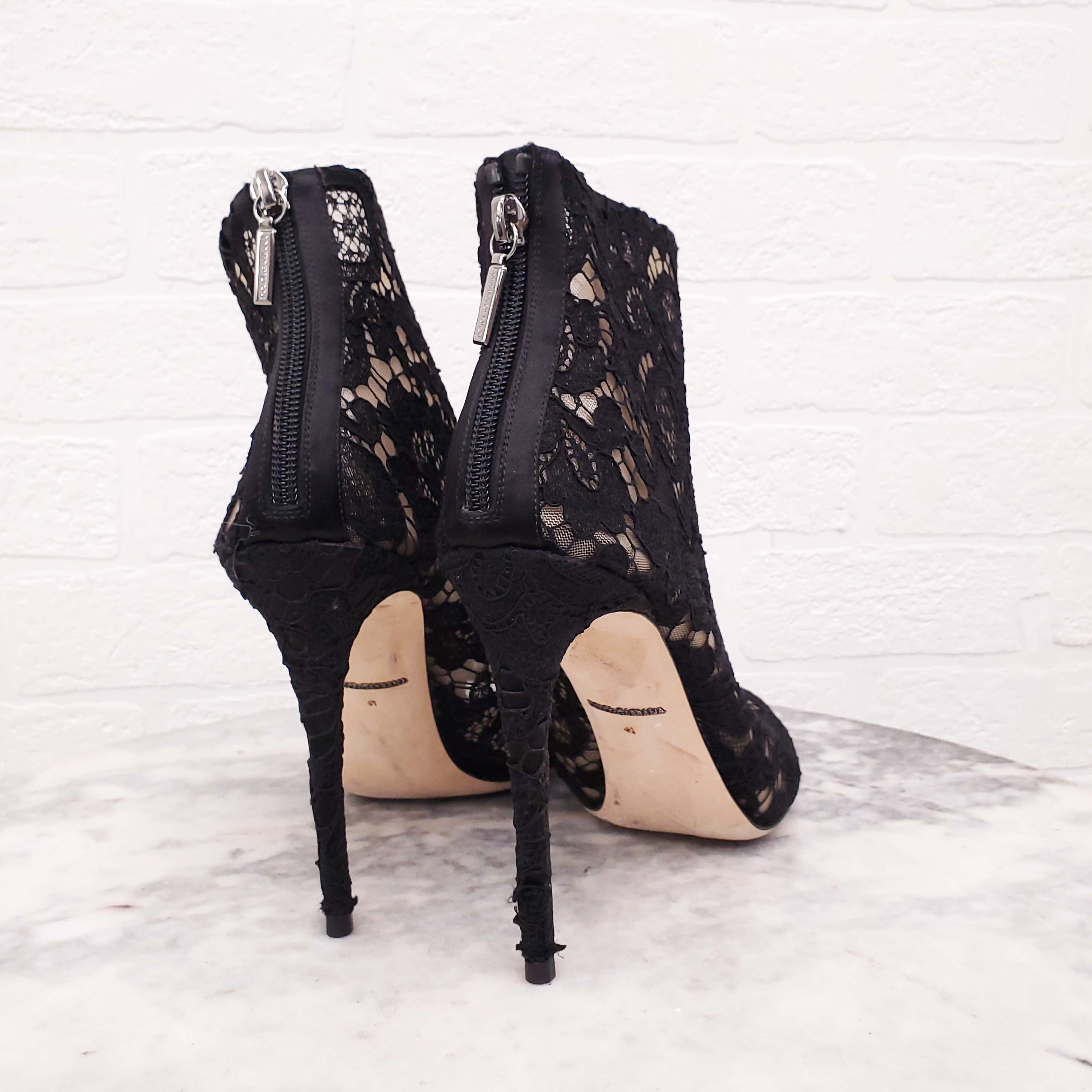 DOLCE & GABBANA BLACK LACE PEEP TOE BOOTIES - SIZE 41