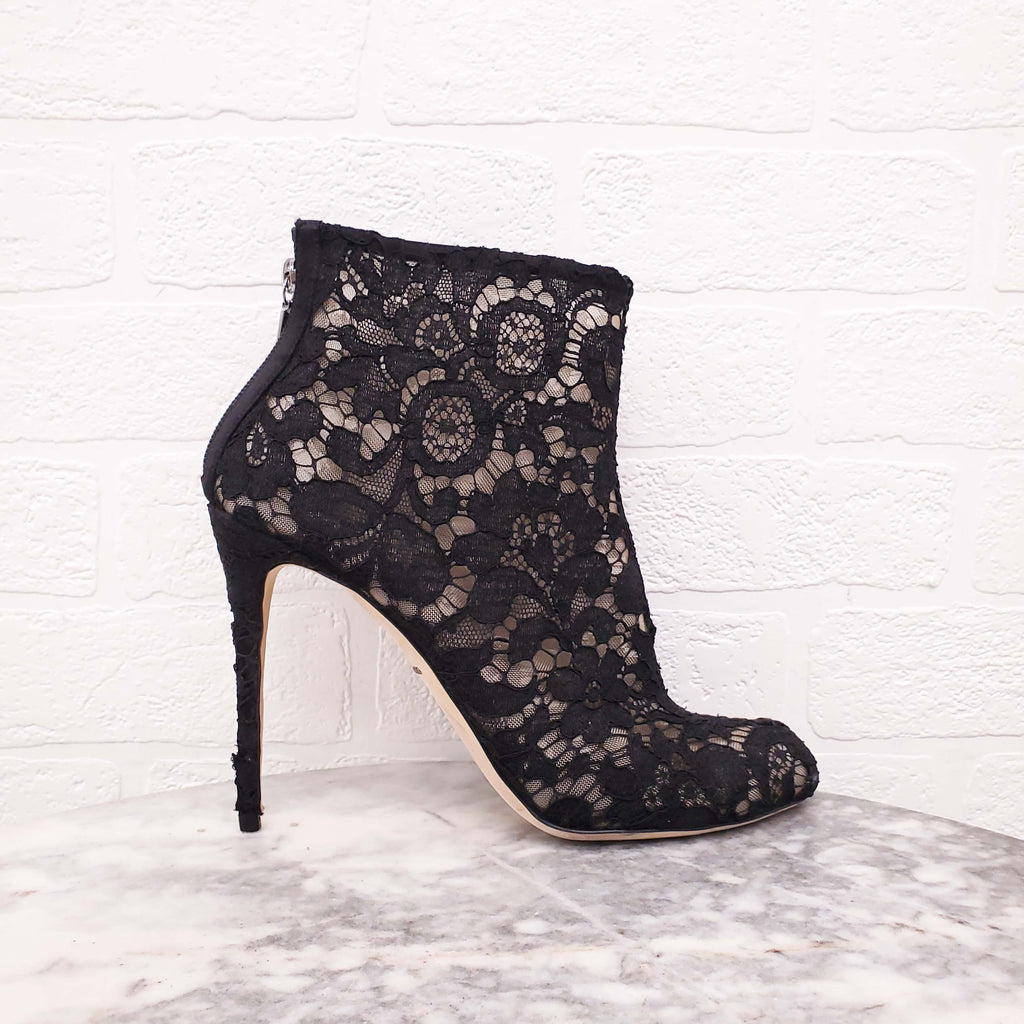 DOLCE & GABBANA BLACK LACE PEEP TOE BOOTIES - SIZE 41