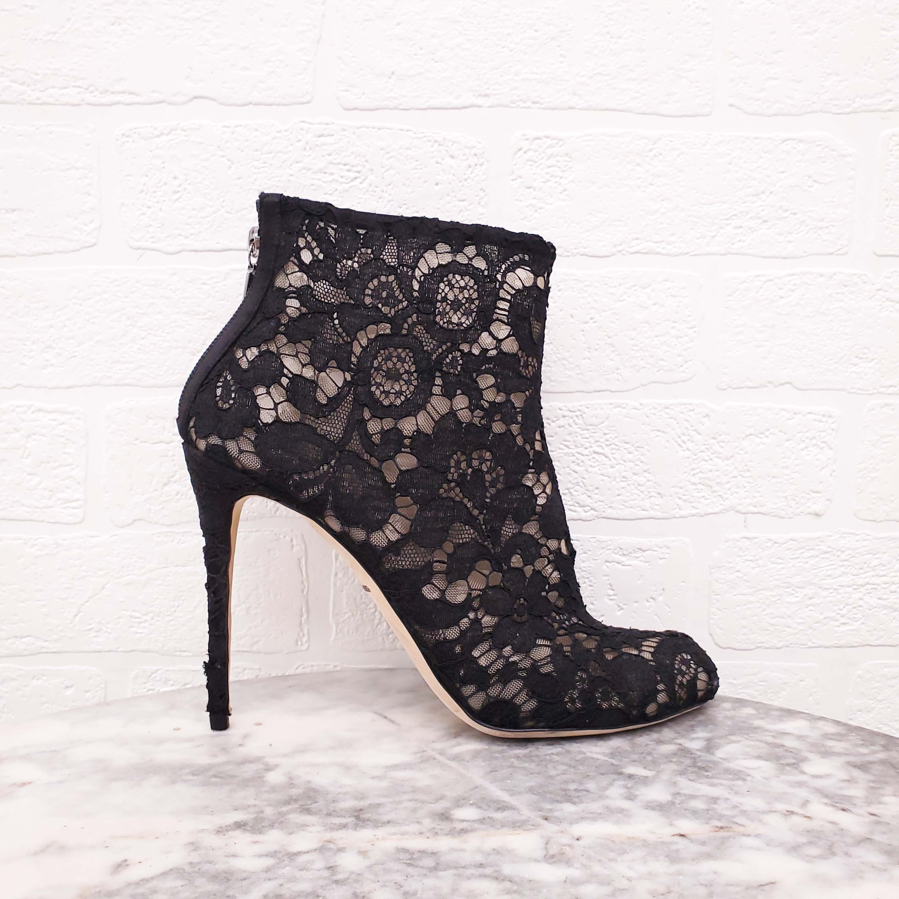 DOLCE & GABBANA BLACK LACE PEEP TOE BOOTIES - SIZE 41