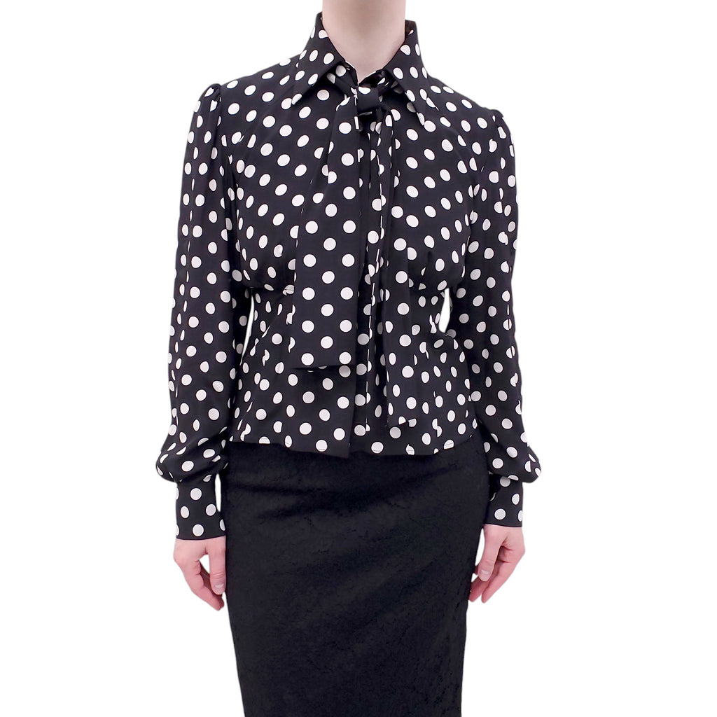 DOLCE & GABBANA BLACK POLKA DOT BLOUSE - SIZE 40