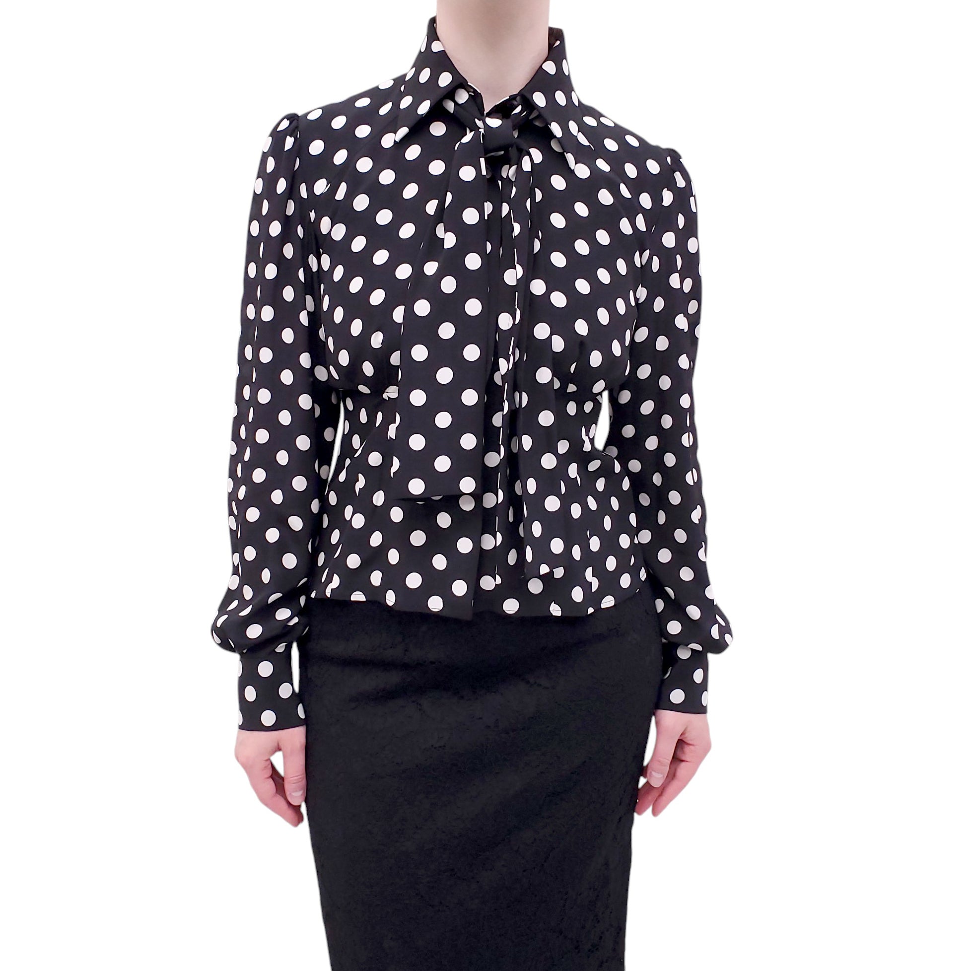 DOLCE & GABBANA BLACK POLKA DOT BLOUSE - SIZE 40