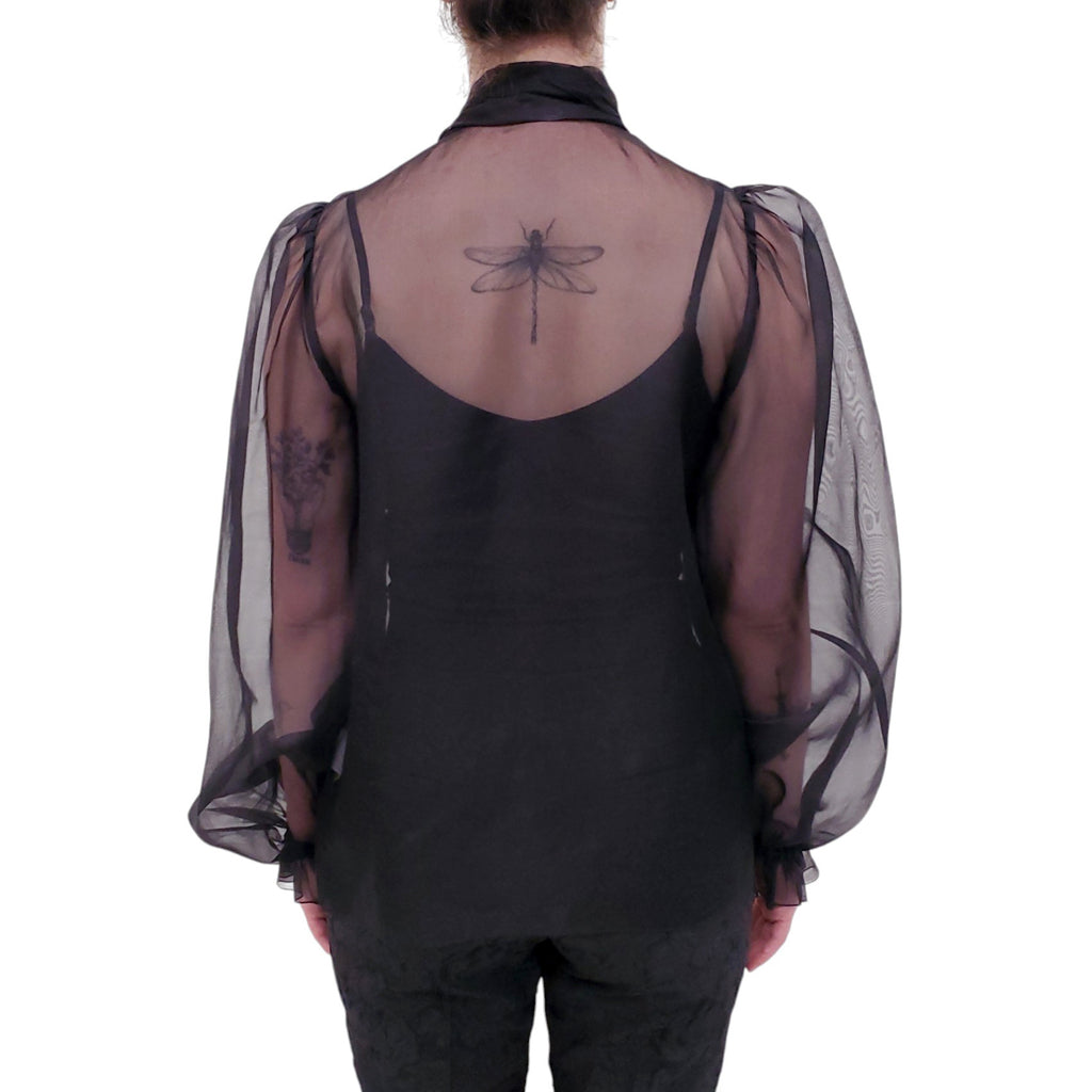 DOLCE & GABBANA BLACK SILK ORGANZA BLOUSE WITH TIE DETAIL  - SIZE 40