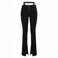 DOLCE & GABBANA BLACK TROUSERS WITH SILVER LOGO BELT DETAIL - SIZE 46