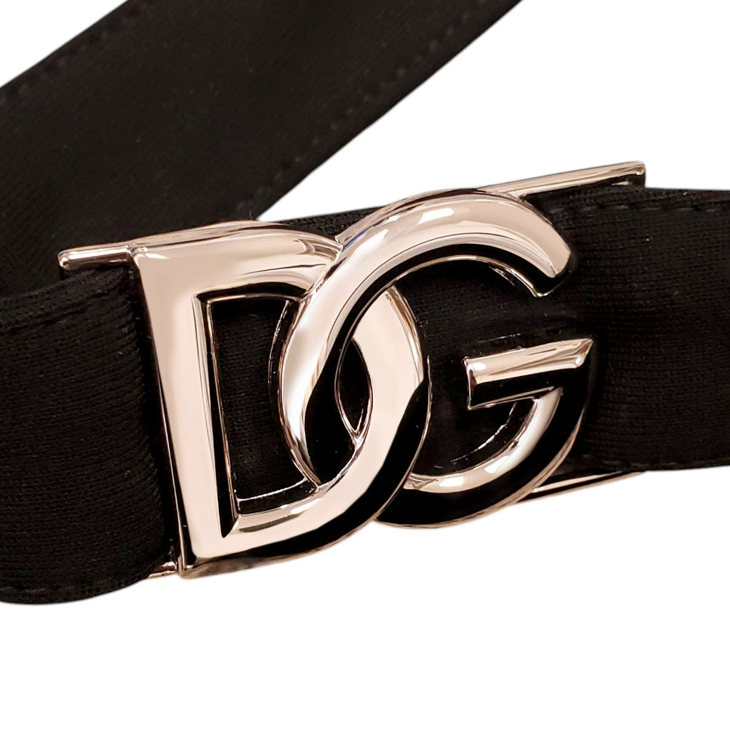 DOLCE & GABBANA BLACK TROUSERS WITH SILVER LOGO BELT DETAIL - SIZE 46
