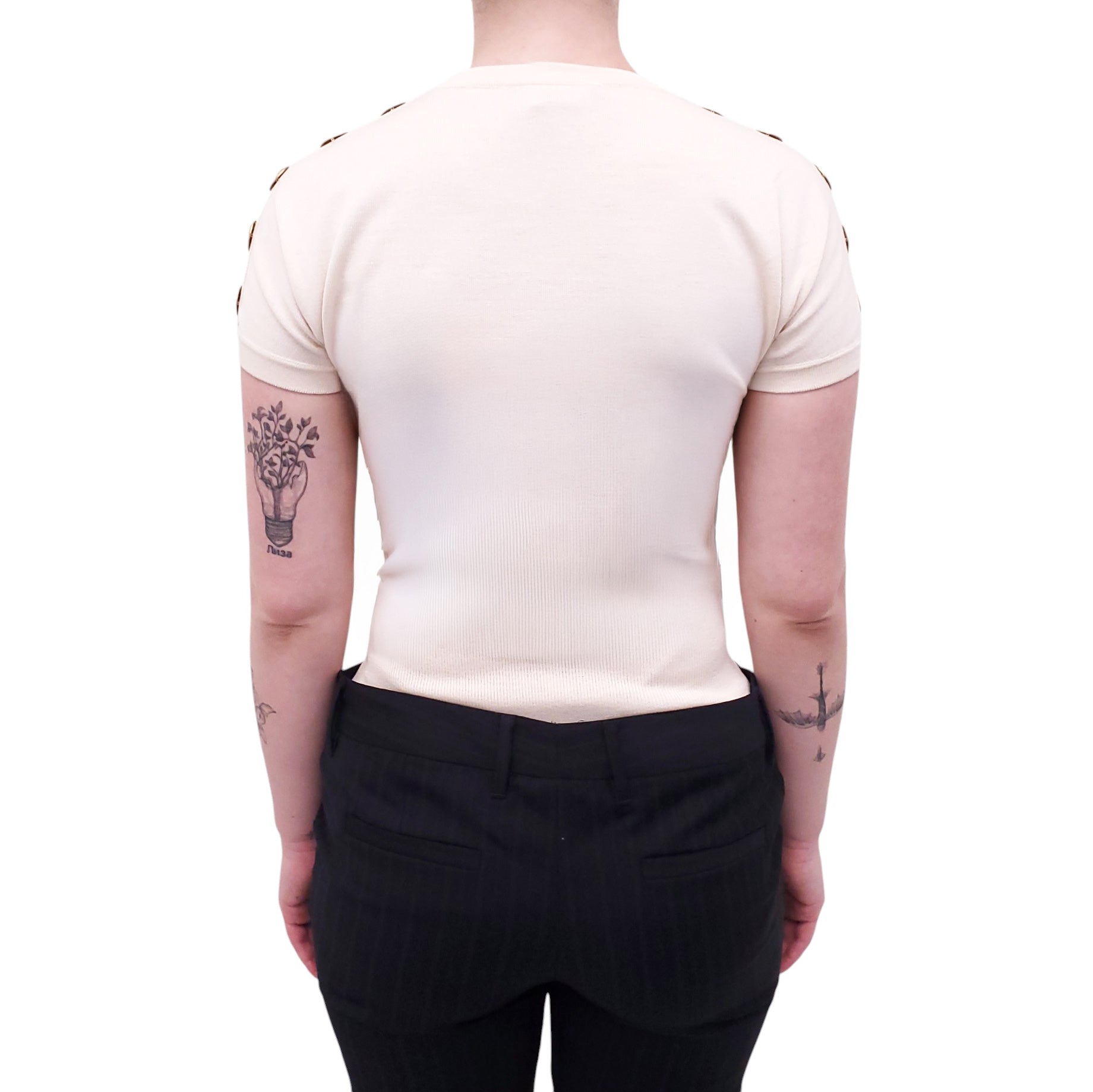 DOLCE & GABBANA CREAM SWEATER WITH GOLD COIN MEDALLIONS - SIZE 38