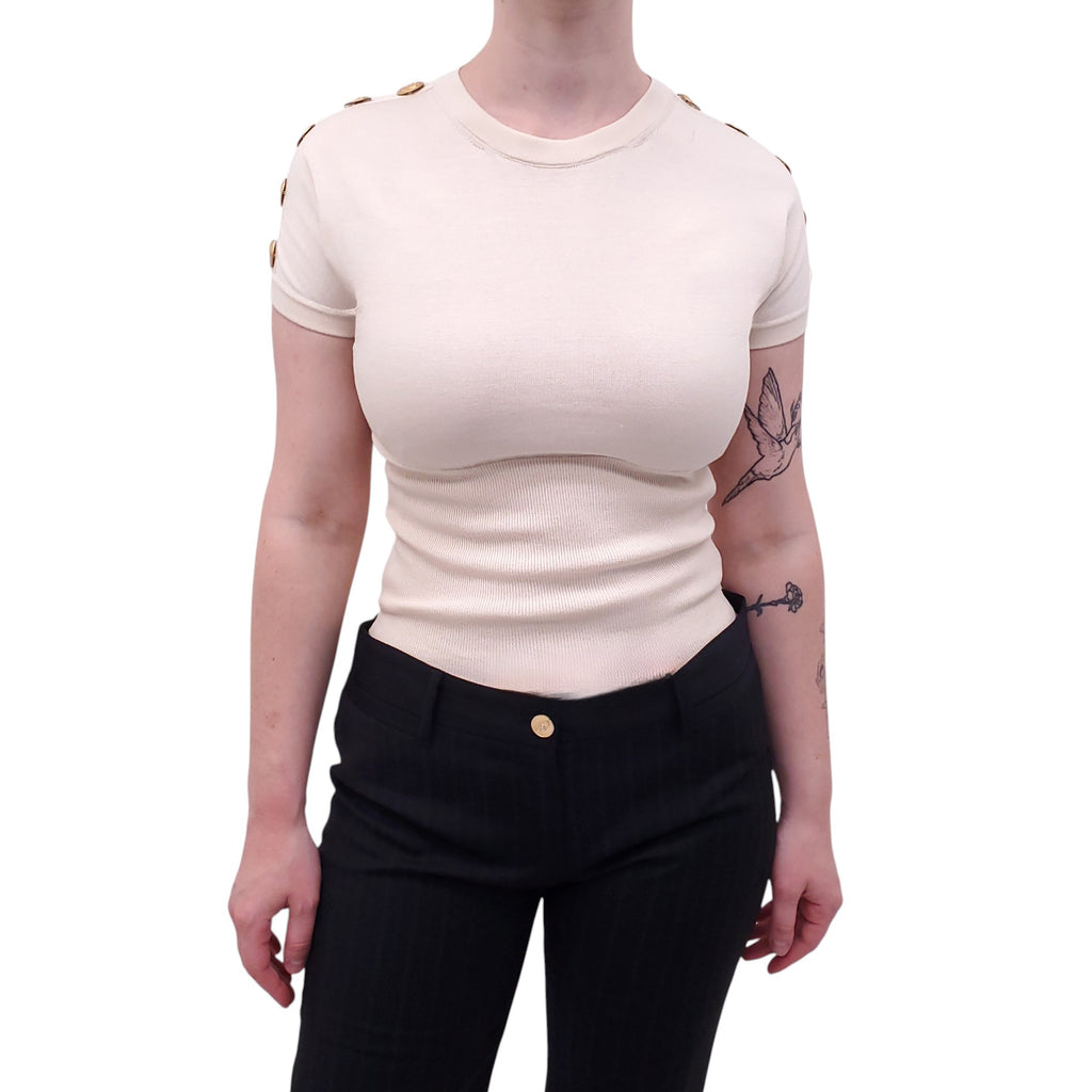 DOLCE & GABBANA CREAM SWEATER WITH GOLD COIN MEDALLIONS - SIZE 38