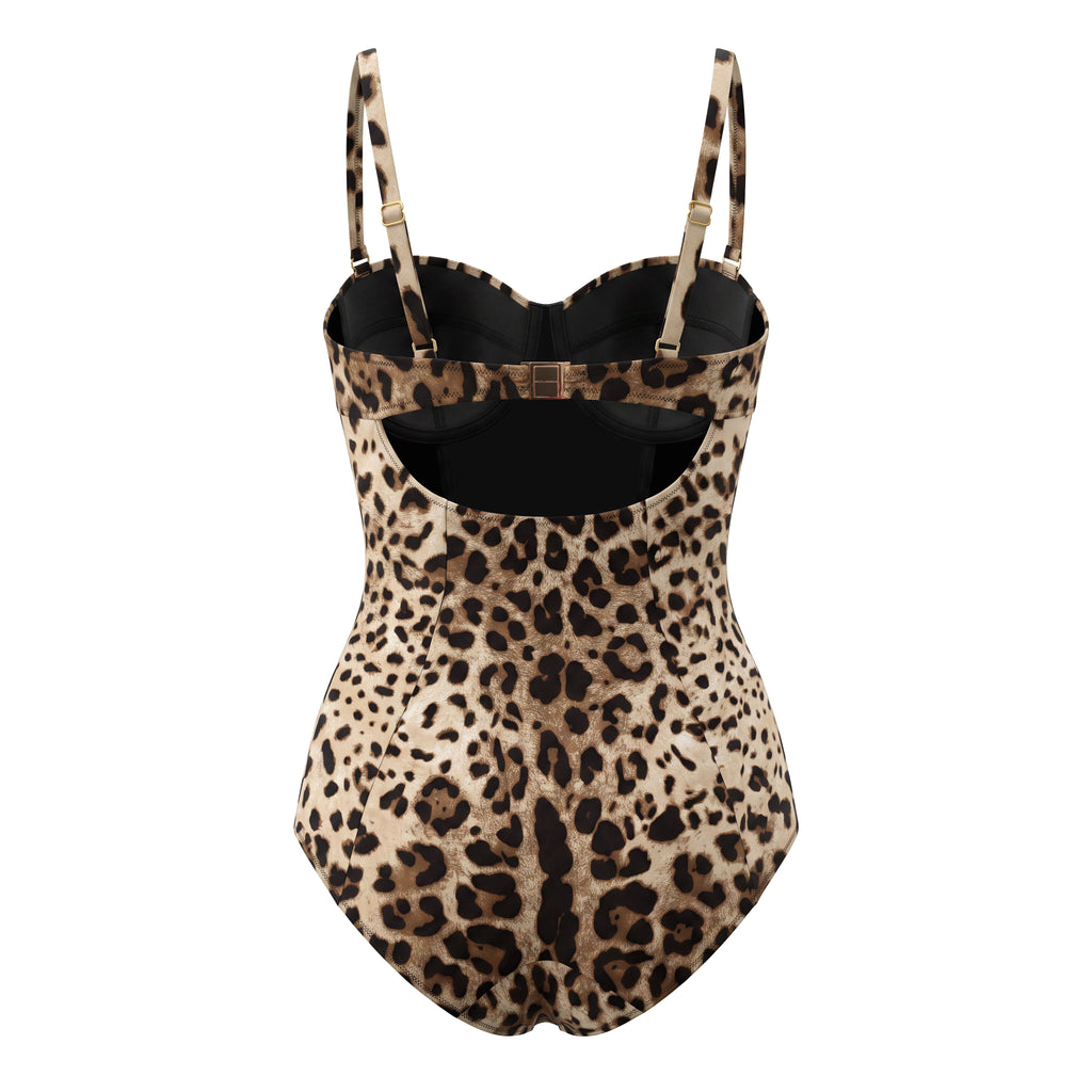 DOLCE & GABBANA CUTOUT LEOPARD PRINTED SWIMSUIT- SIZE 3/M