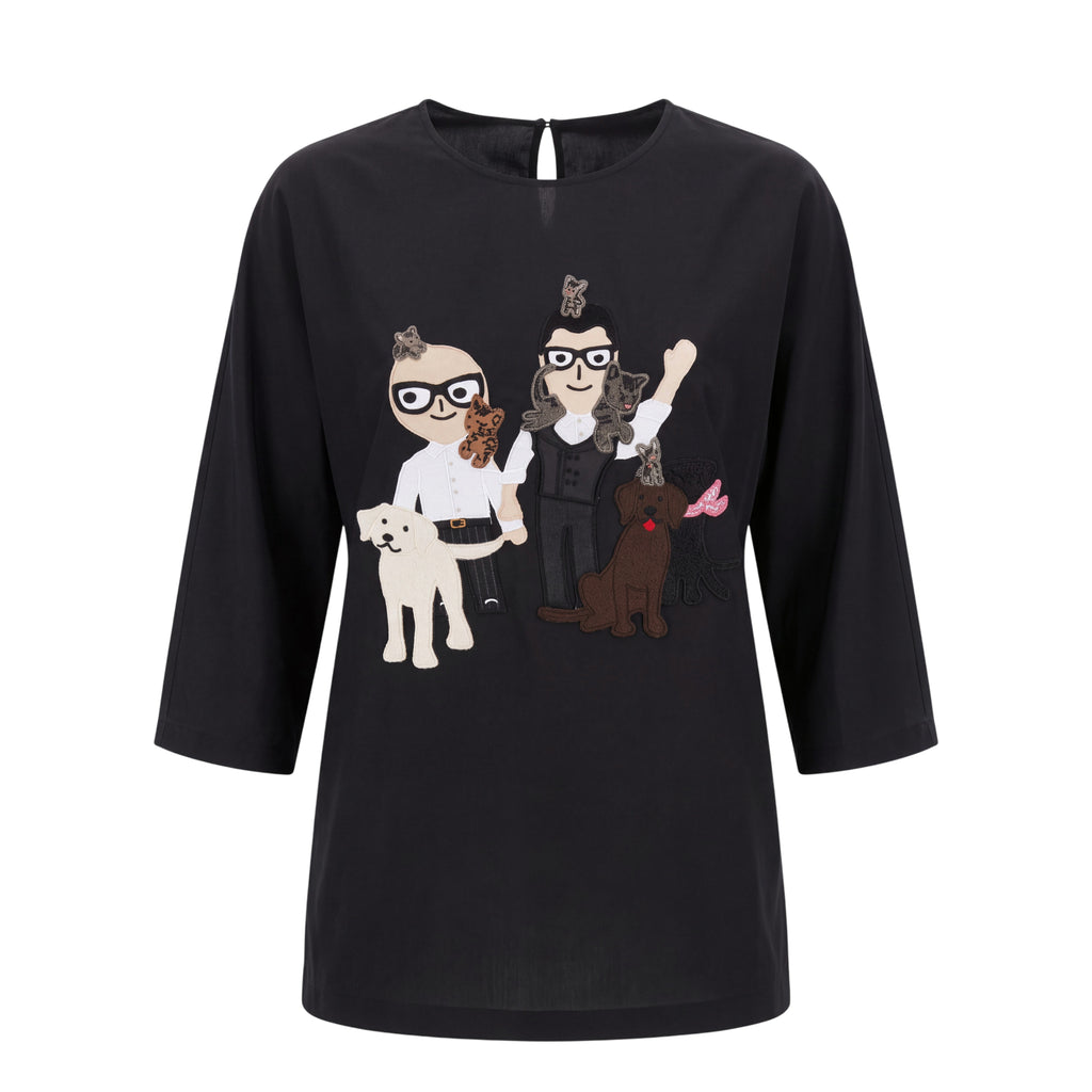 DOLCE & GABBANA FAMILY PATCH SILK BLOUSE - SIZE 36