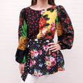 DOLCE & GABBANA FLORAL PATCHWORK TIE WAIST BLOUSE - SIZE 38