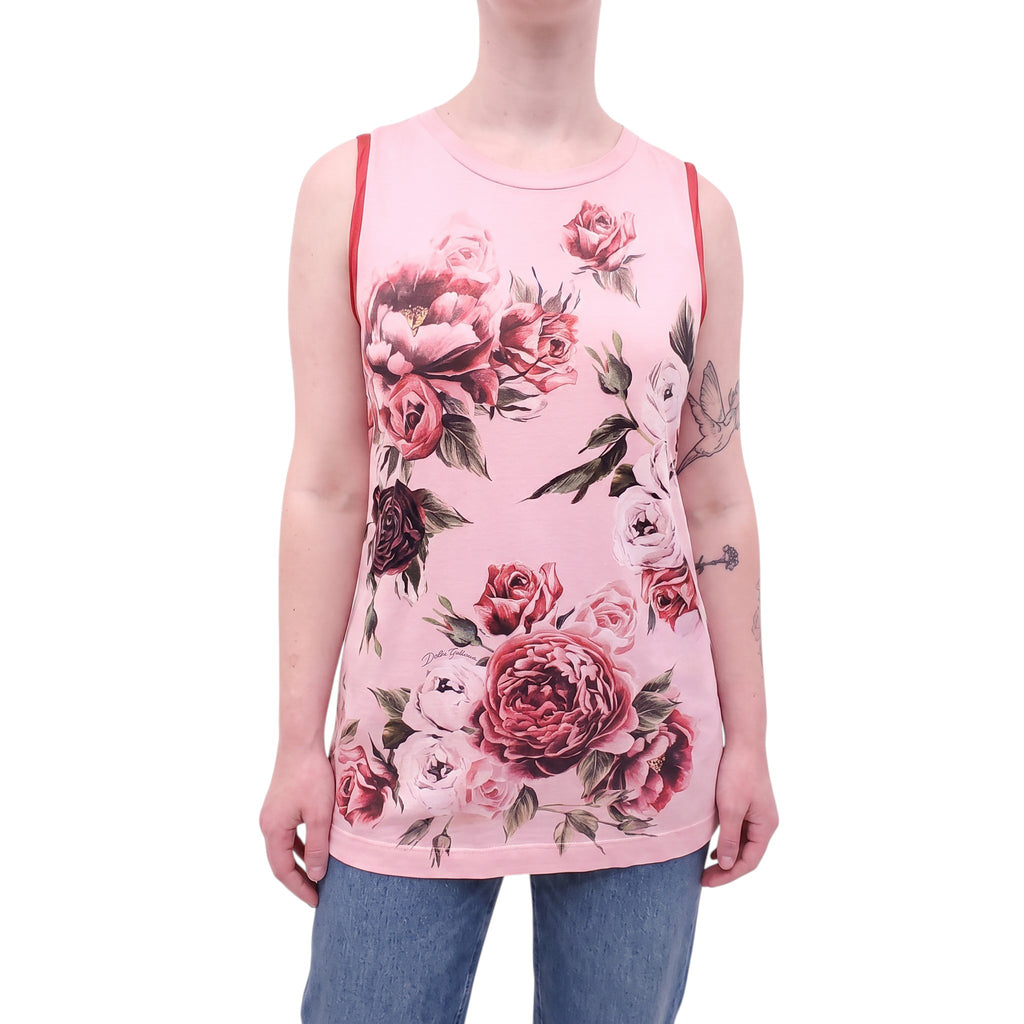DOLCE & GABBANA FLORAL PRINT TANK WITH SEQUIN ZIPPER DETAIL - SIZE 42