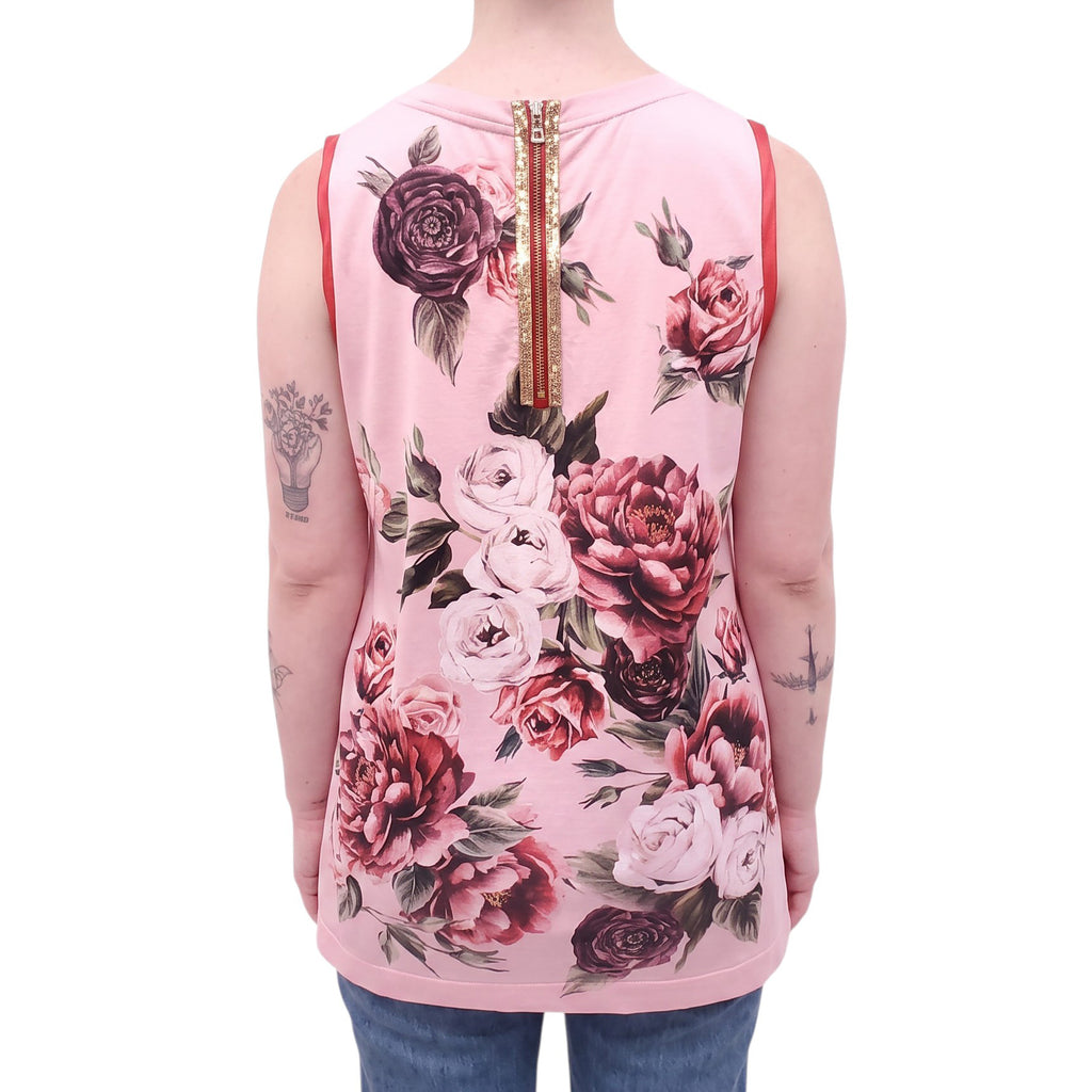 DOLCE & GABBANA FLORAL PRINT TANK WITH SEQUIN ZIPPER DETAIL - SIZE 42