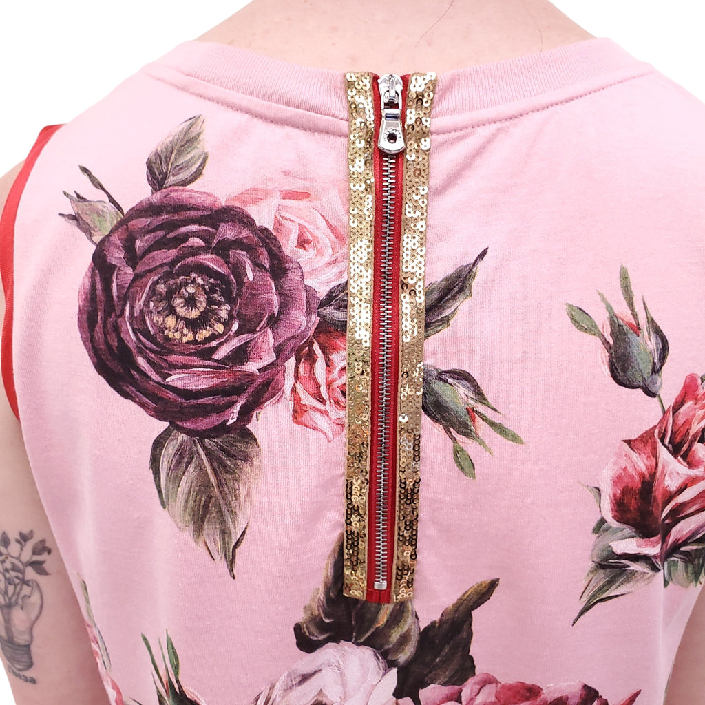 DOLCE & GABBANA FLORAL PRINT TANK WITH SEQUIN ZIPPER DETAIL - SIZE 42