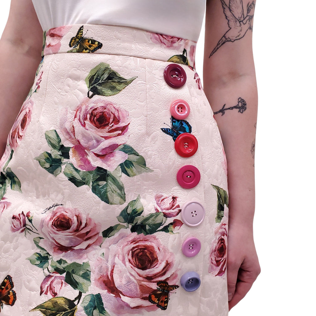 DOLCE & GABBANA FLORAL SKIRT WITH MULTICOLOURED BUTTONS  - SIZE 40